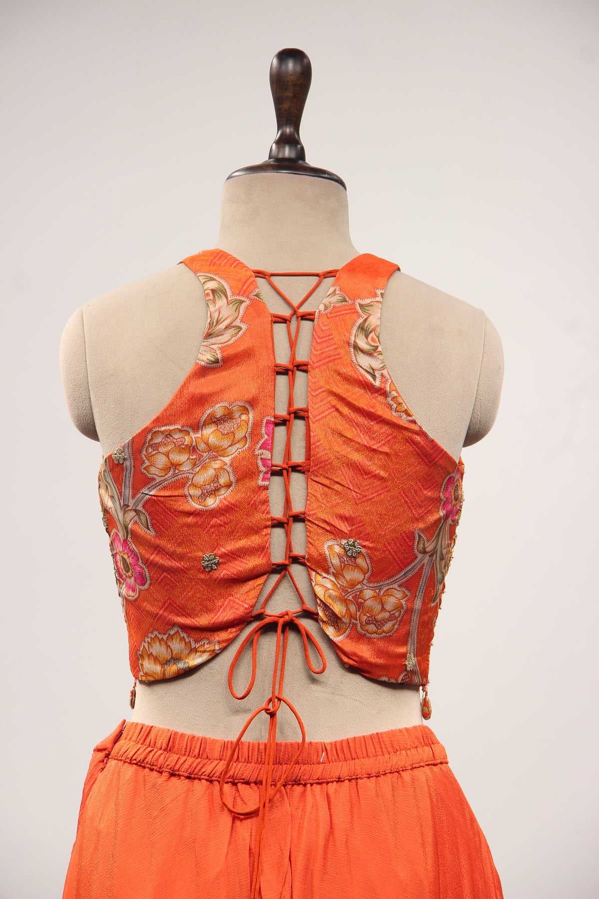 Crepe Rust Indo Western with Printed & Sequin Handwork