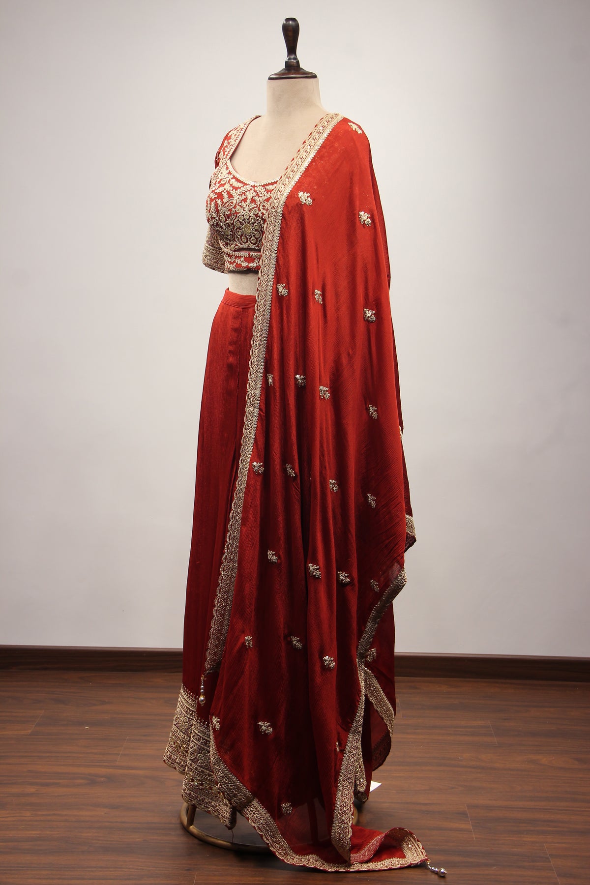 Crepe Rust Crop Top Palazzo Set with Zari & Sequin Handwork