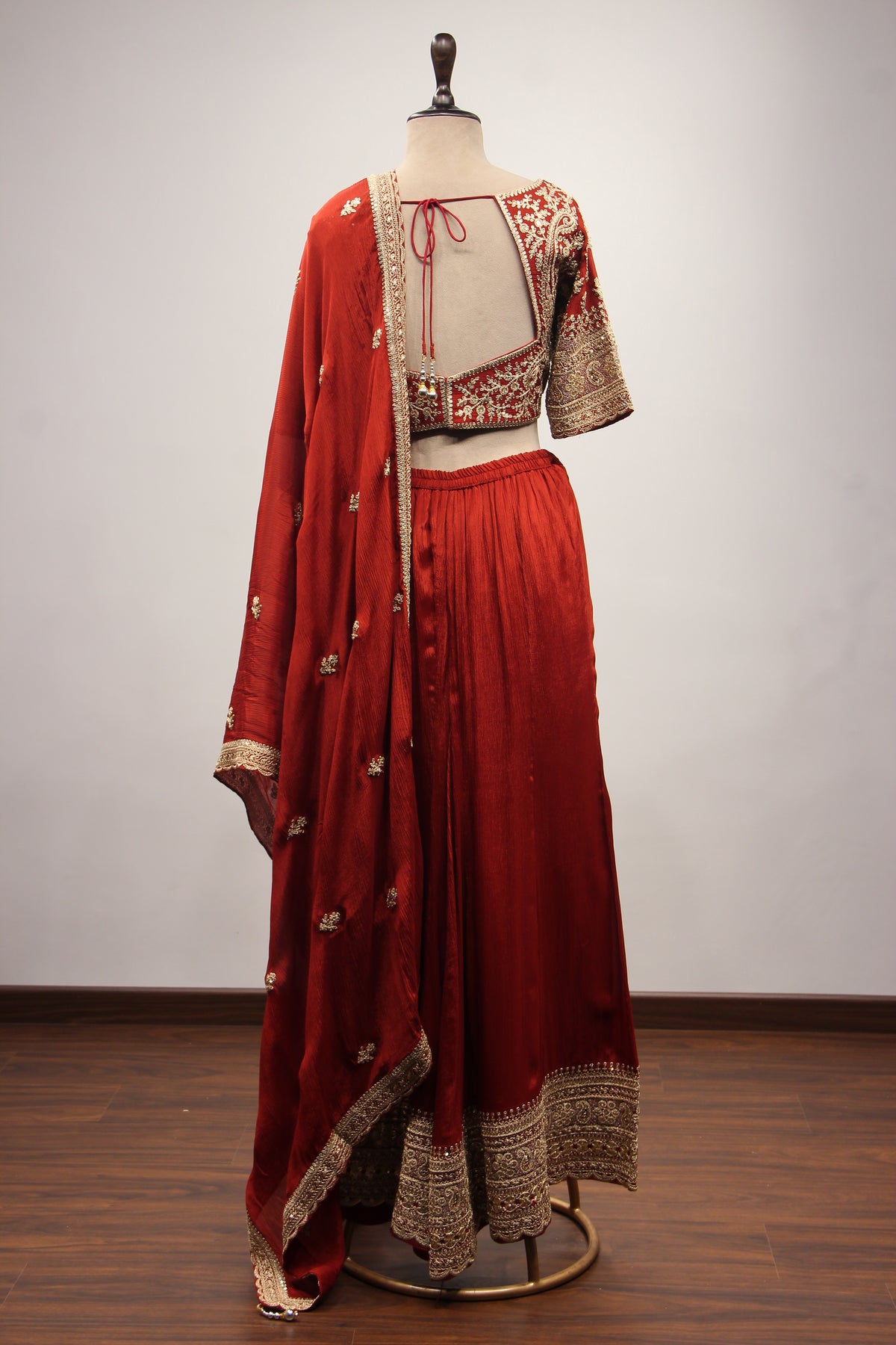 Crepe Rust Crop Top Palazzo Set with Zari & Sequin Handwork