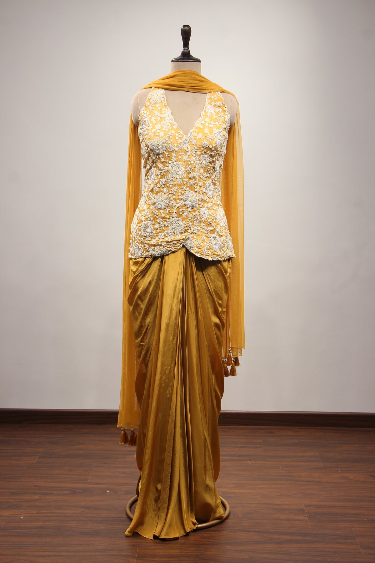 Crepe Halter Neck Indo Western with Sequin & Bead Handwork