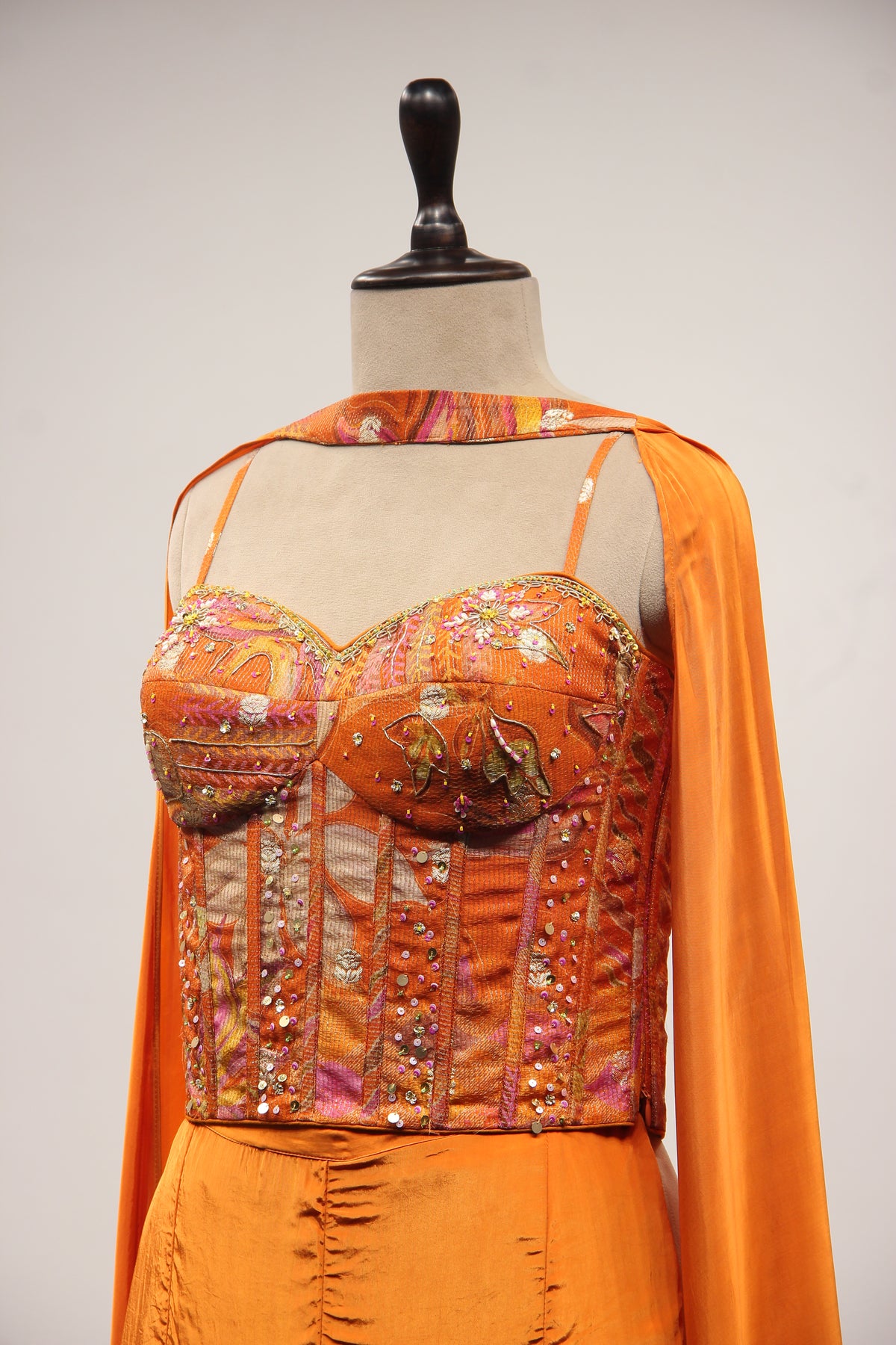 Georgette Rust Corset Blouse Set with Sequin & Cut Dana Handwork