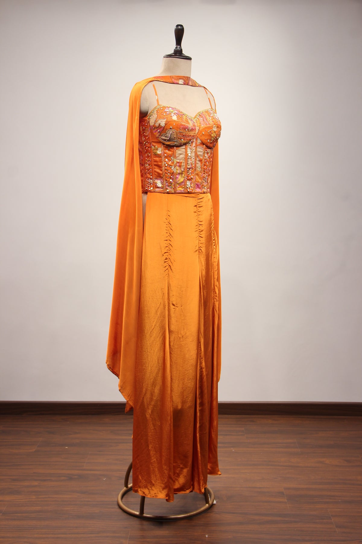 Georgette Rust Corset Blouse Set with Sequin & Cut Dana Handwork