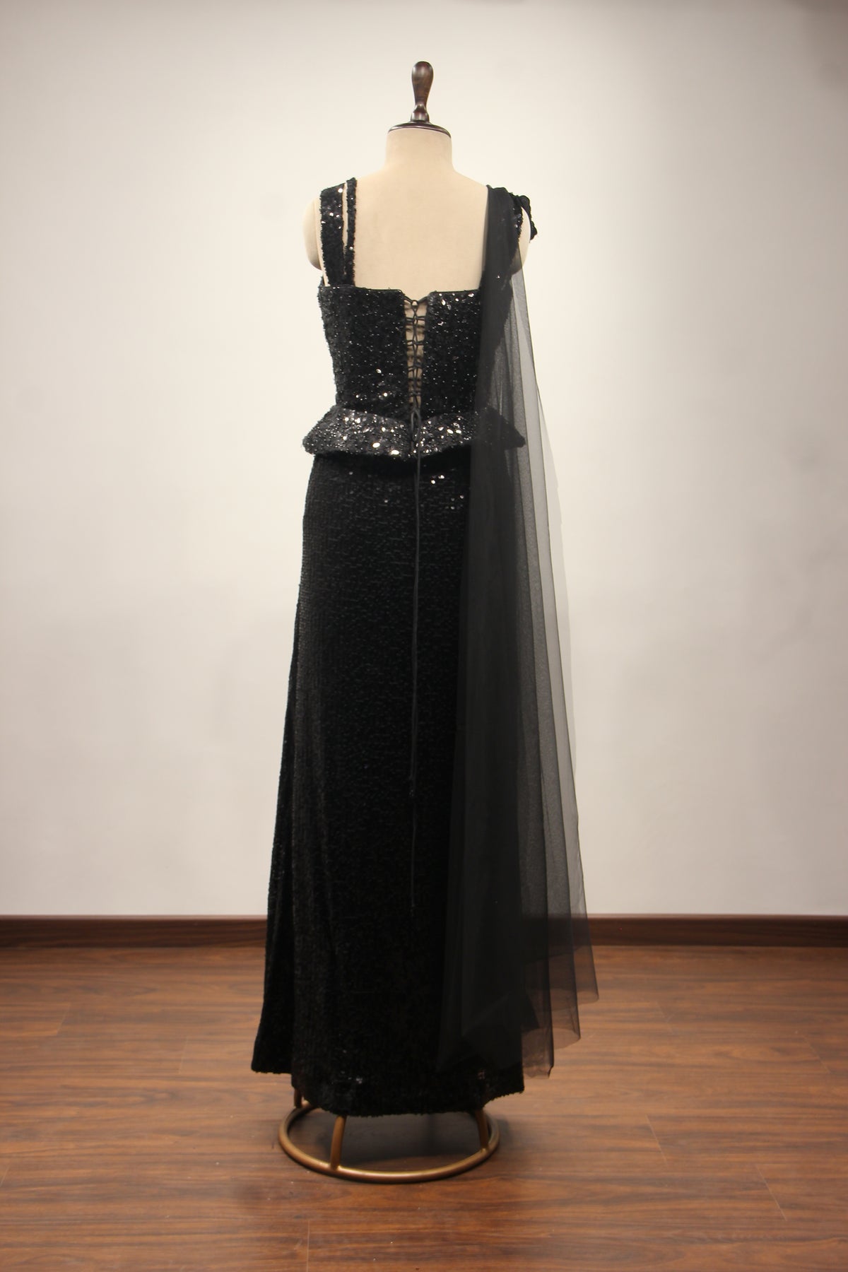 Black Imported Indo Western Skirt Set with Sequin & Bead Handwork – back view
