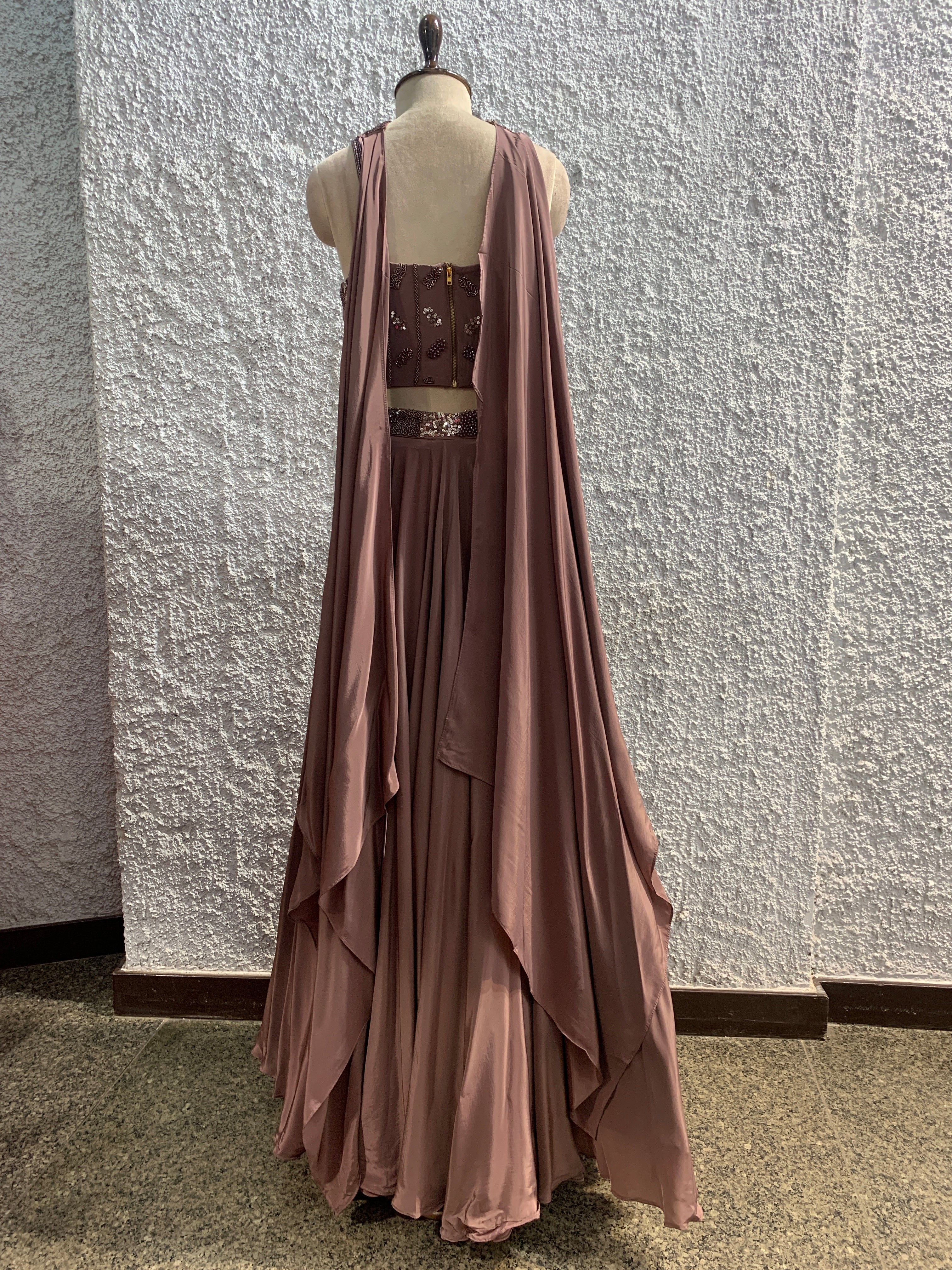Sequin & Cut Dana Embellished Crepe Corset Lehenga with Choker Dupatta