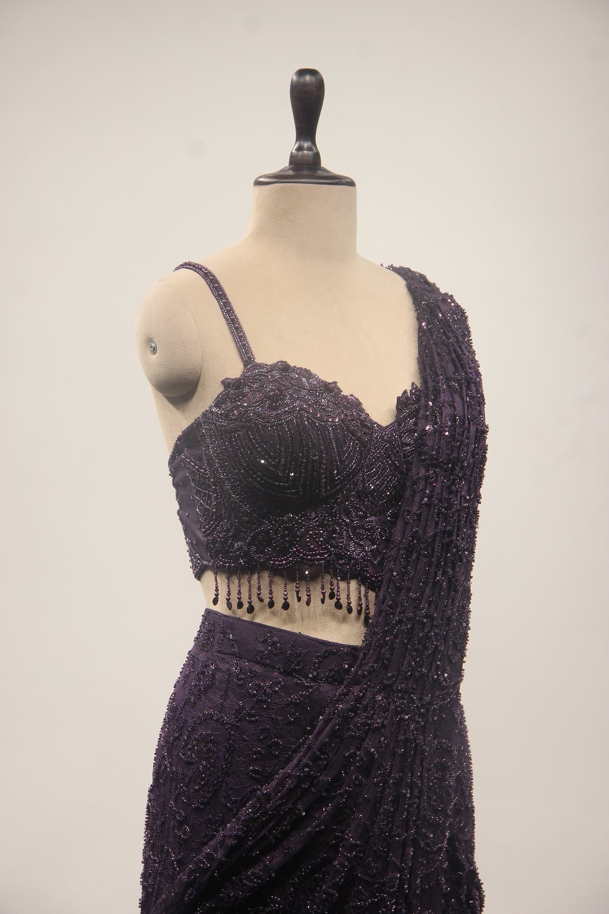 Net Drape Saree with Cut Dana & Bead Handwork, Corset Blouse