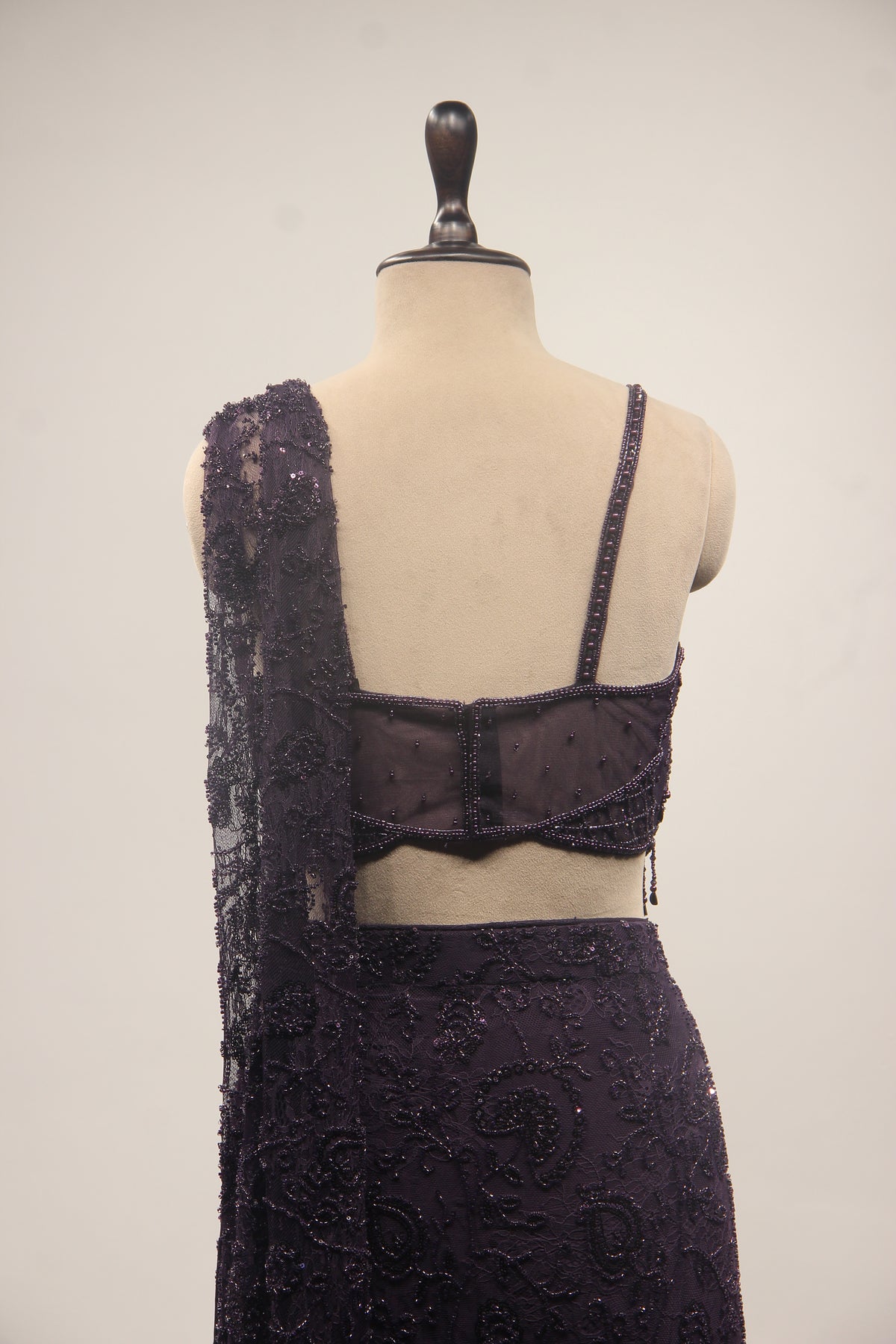Net Drape Saree with Cut Dana & Bead Handwork, Corset Blouse