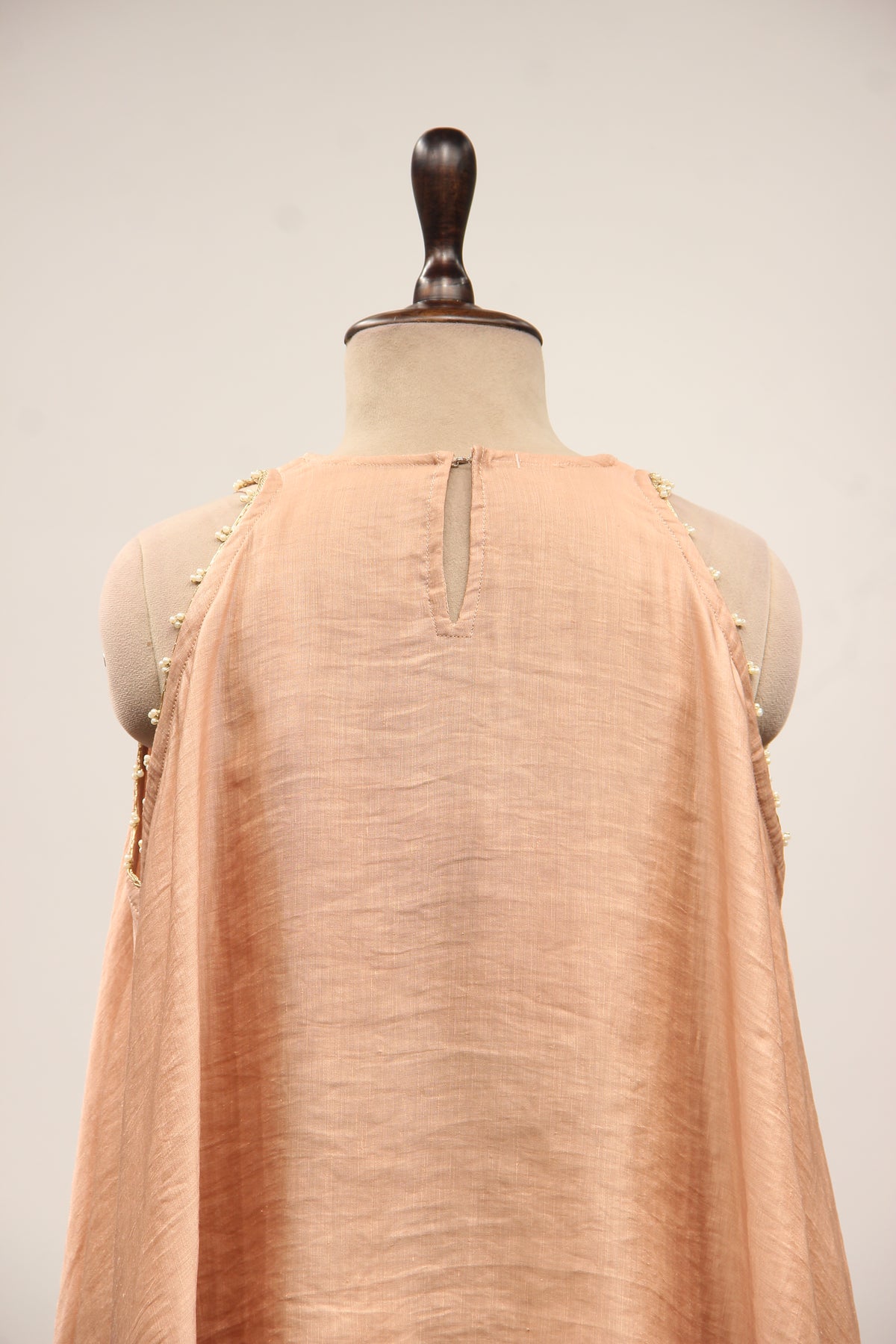 Peach Chanderi Long Top Indo Western with Mirror & Resham Handwork – back close-up