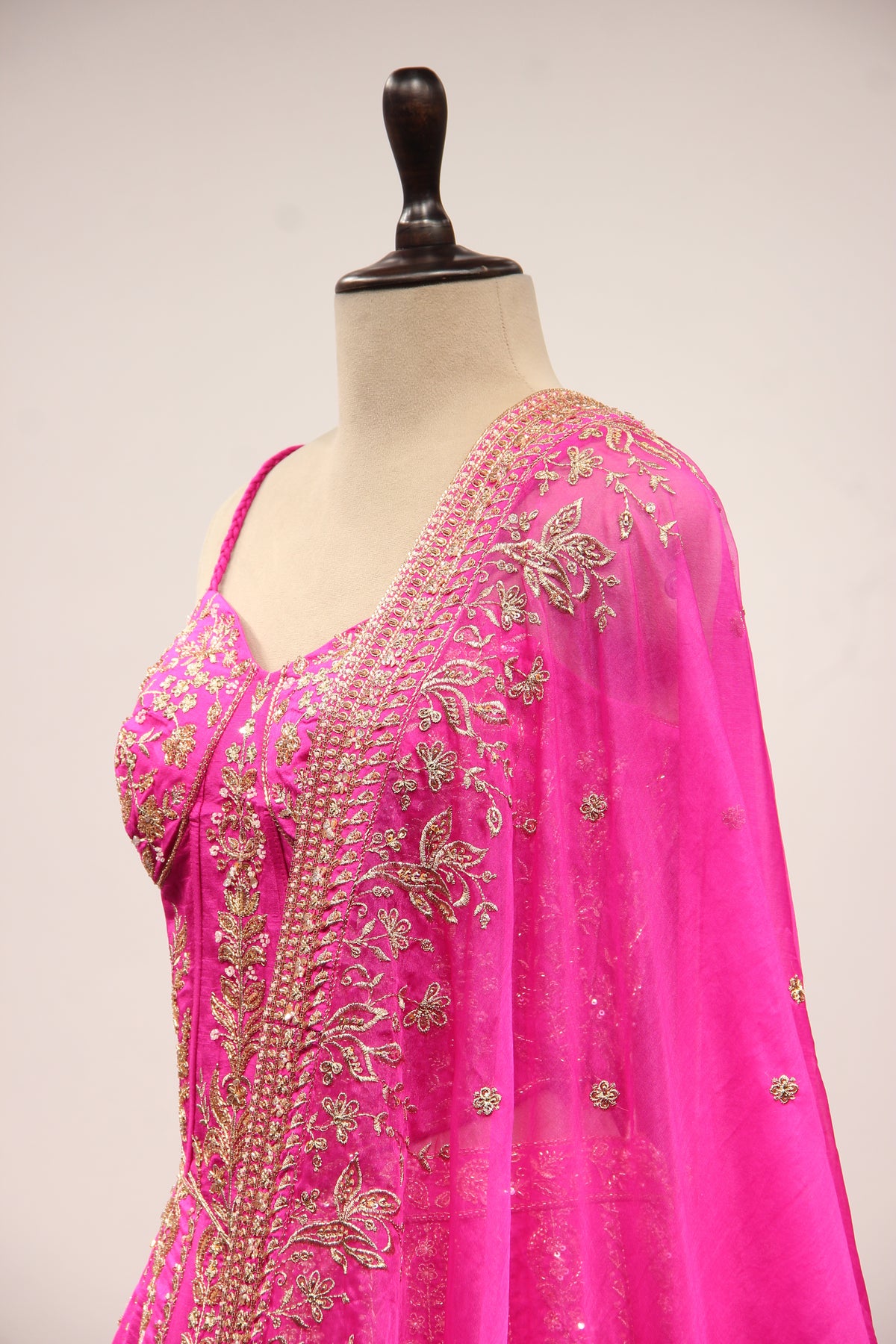 Royal Blue Dupion Lehenga with Corset Blouse, Zari & Cut Dana Handwork in Pink – side close-up