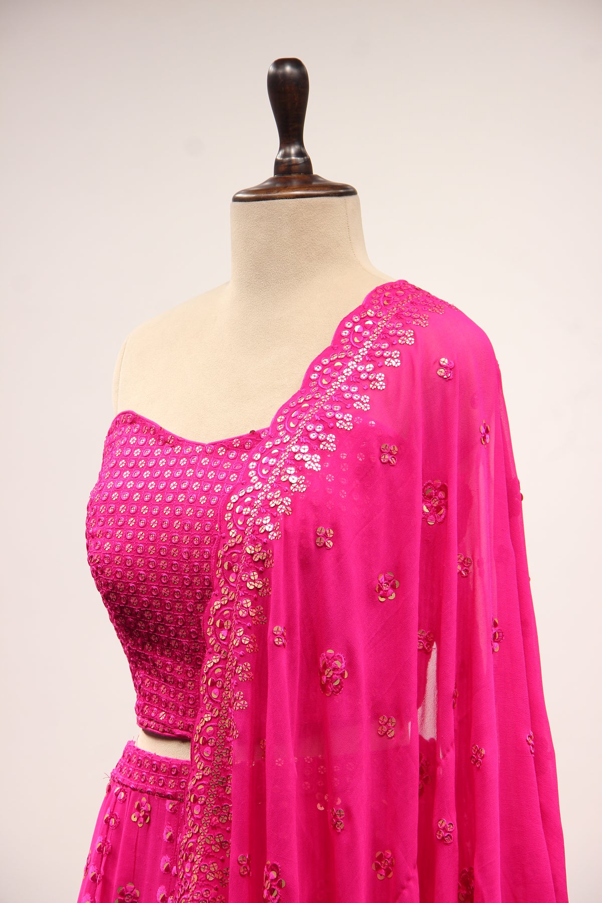 Rani Georgette Off Shoulder Lehenga with Resham & Sequin Handwork – side close-up