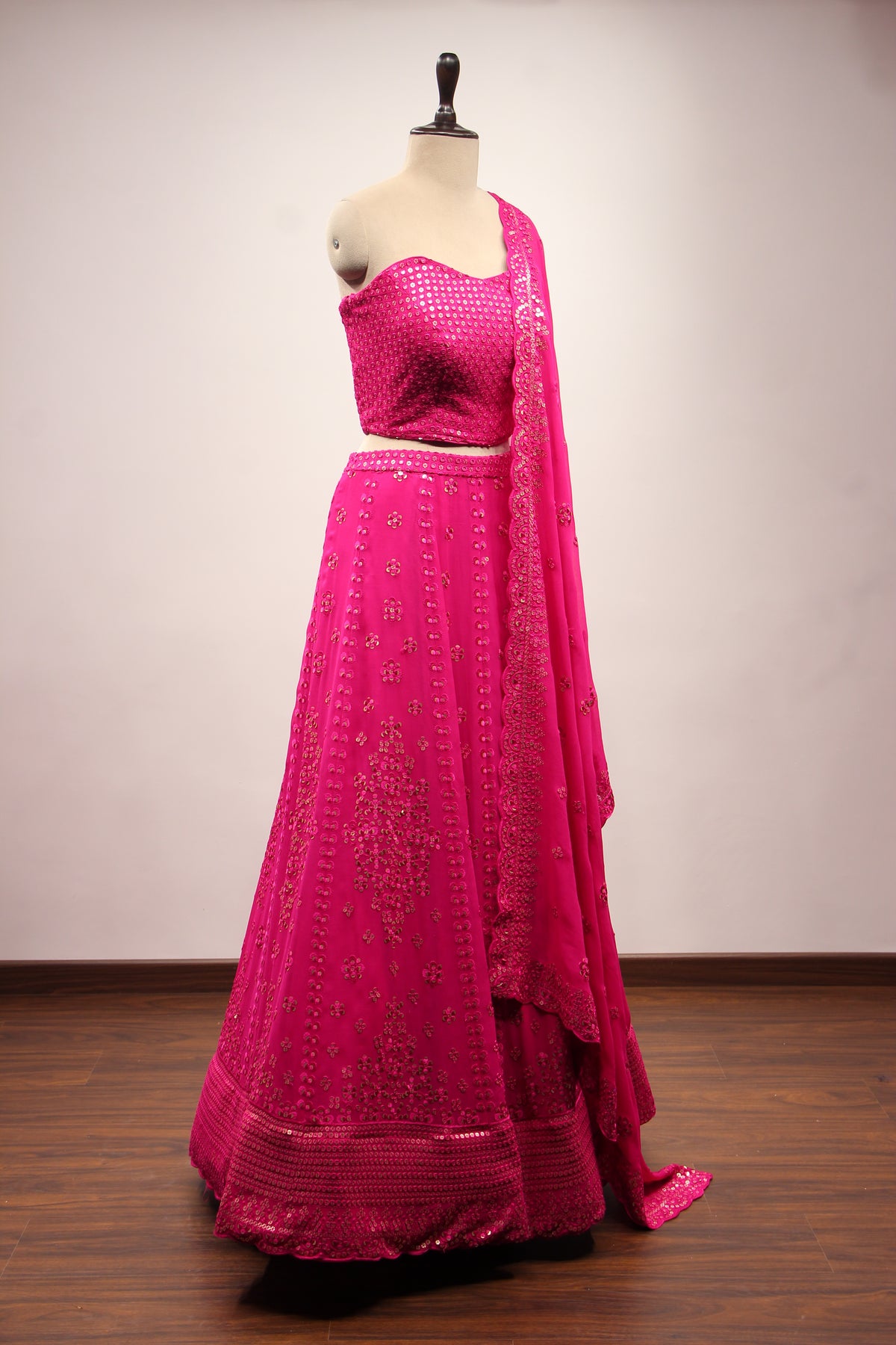 Rani Georgette Off Shoulder Lehenga with Resham & Sequin Handwork – other side view