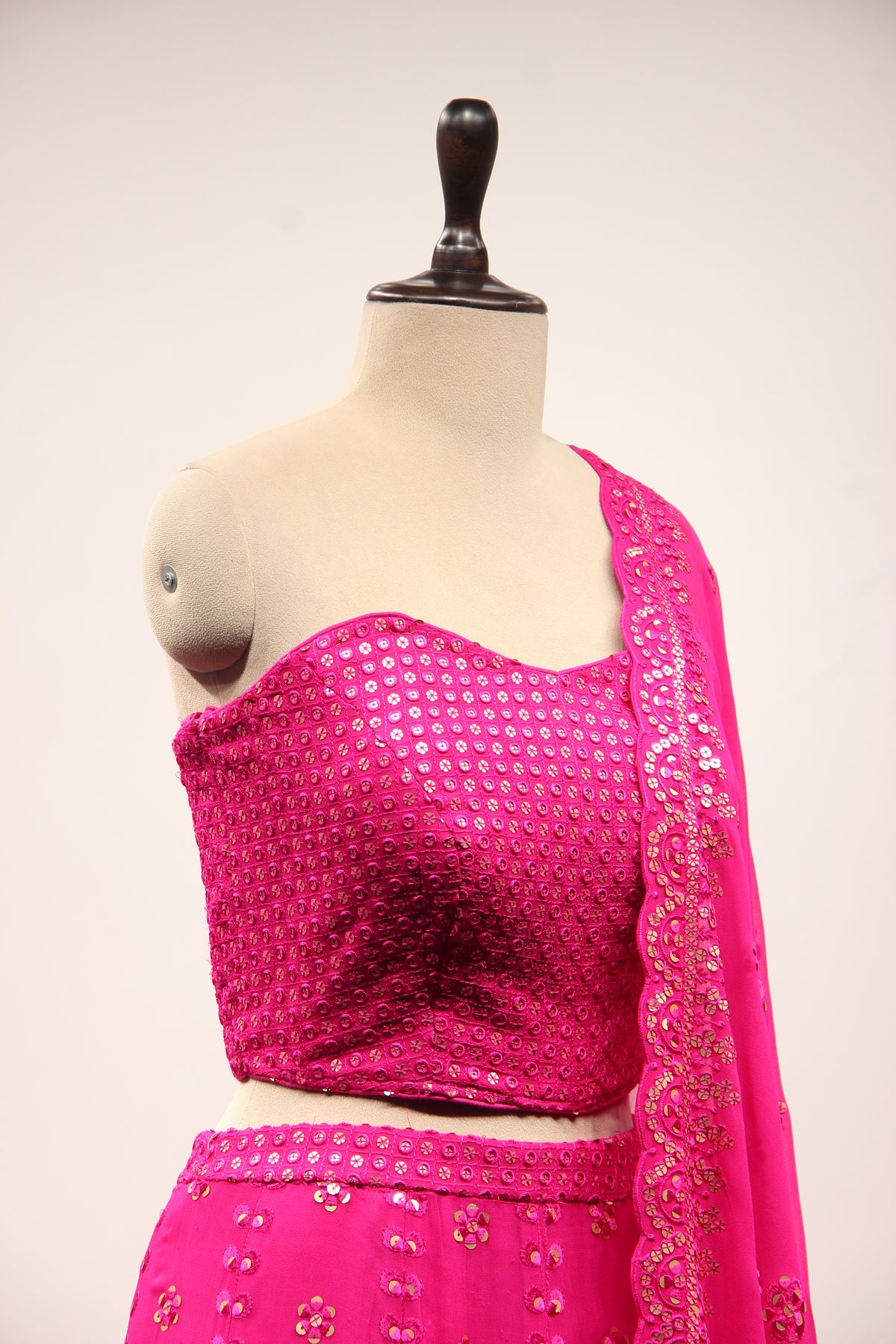 Rani Georgette Off Shoulder Lehenga with Resham & Sequin Handwork – other side close-up