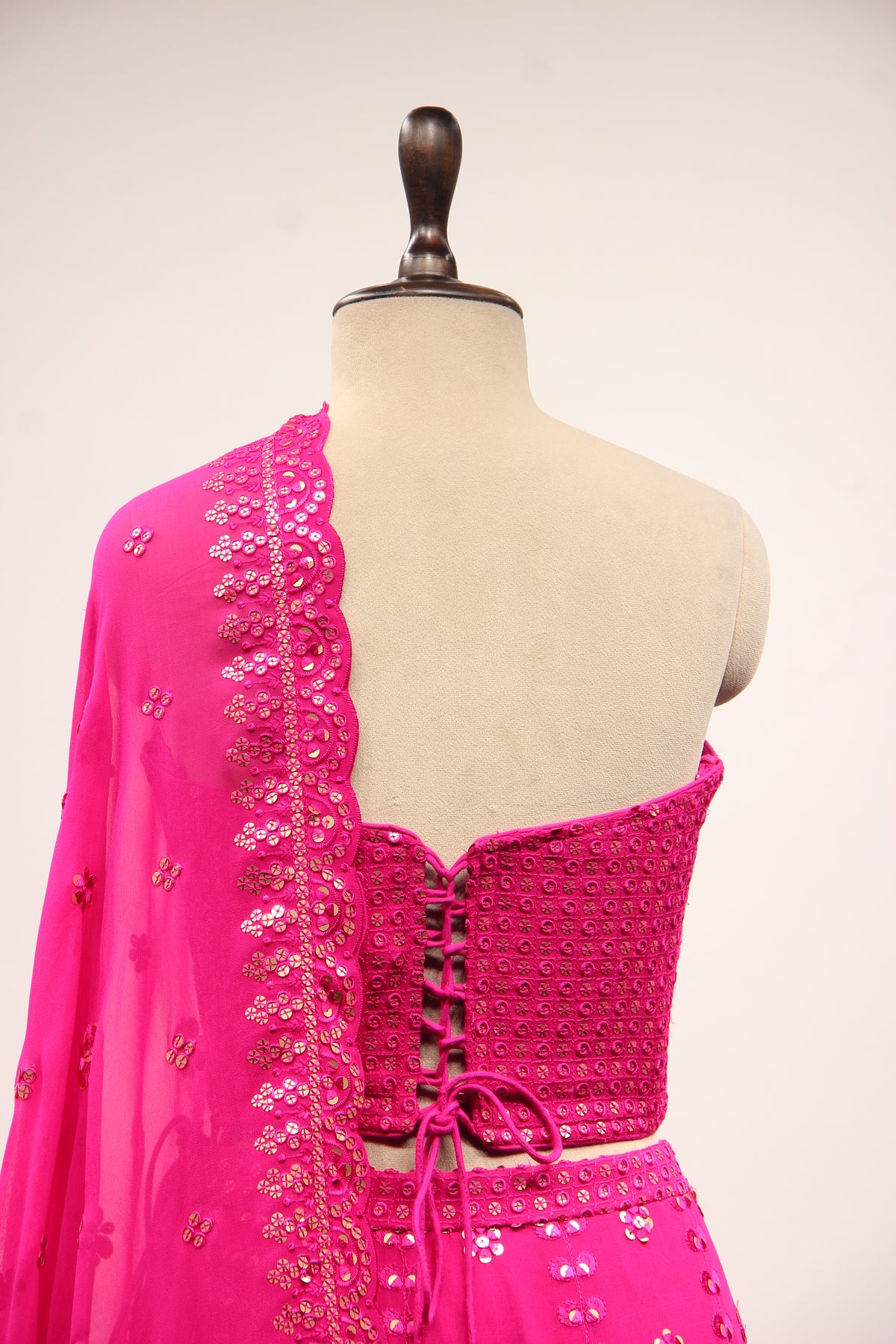 Rani Georgette Off Shoulder Lehenga with Resham & Sequin Handwork – back close-up