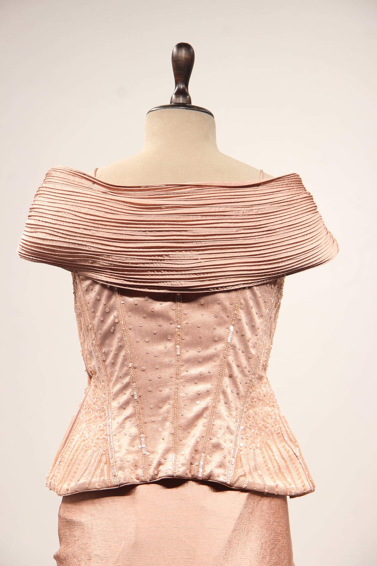Peach Imported Indo Western Cowl Skirt with Sequin & Cut Dana Handwork – back close-up