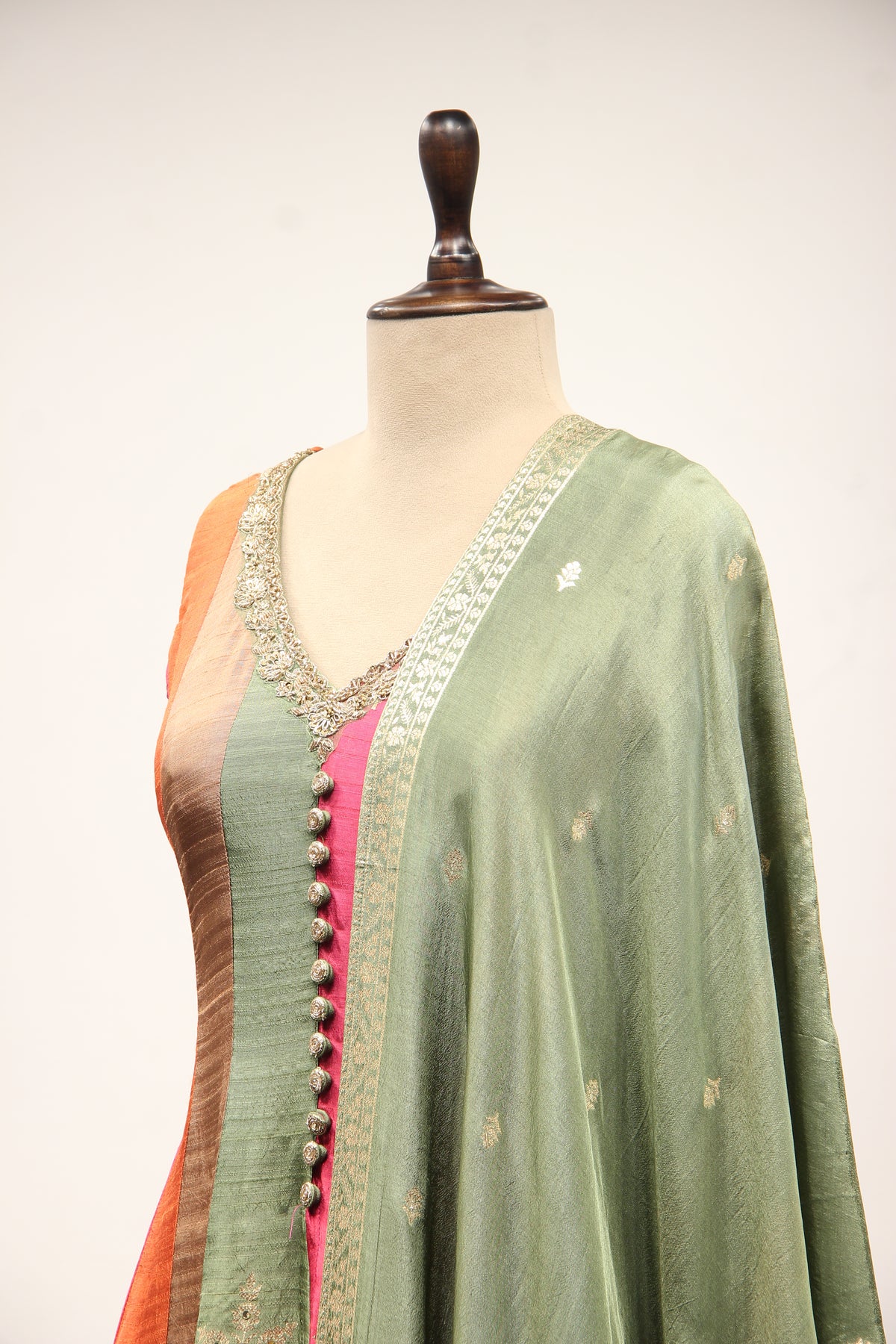 Multicolor Banarasi Brocade Anarkali Suit with Zardozi & Zari Handwork – side close-up