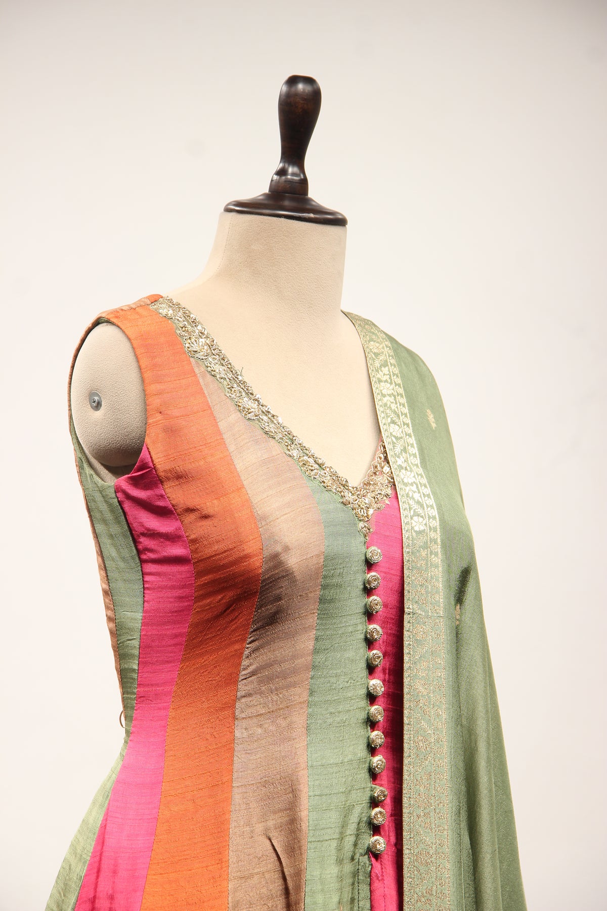 Multicolor Banarasi Brocade Anarkali Suit with Zardozi & Zari Handwork – other side close-up