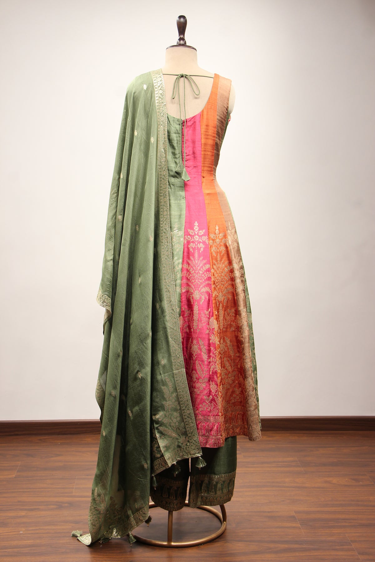 Multicolor Banarasi Brocade Anarkali Suit with Zardozi & Zari Handwork – back view