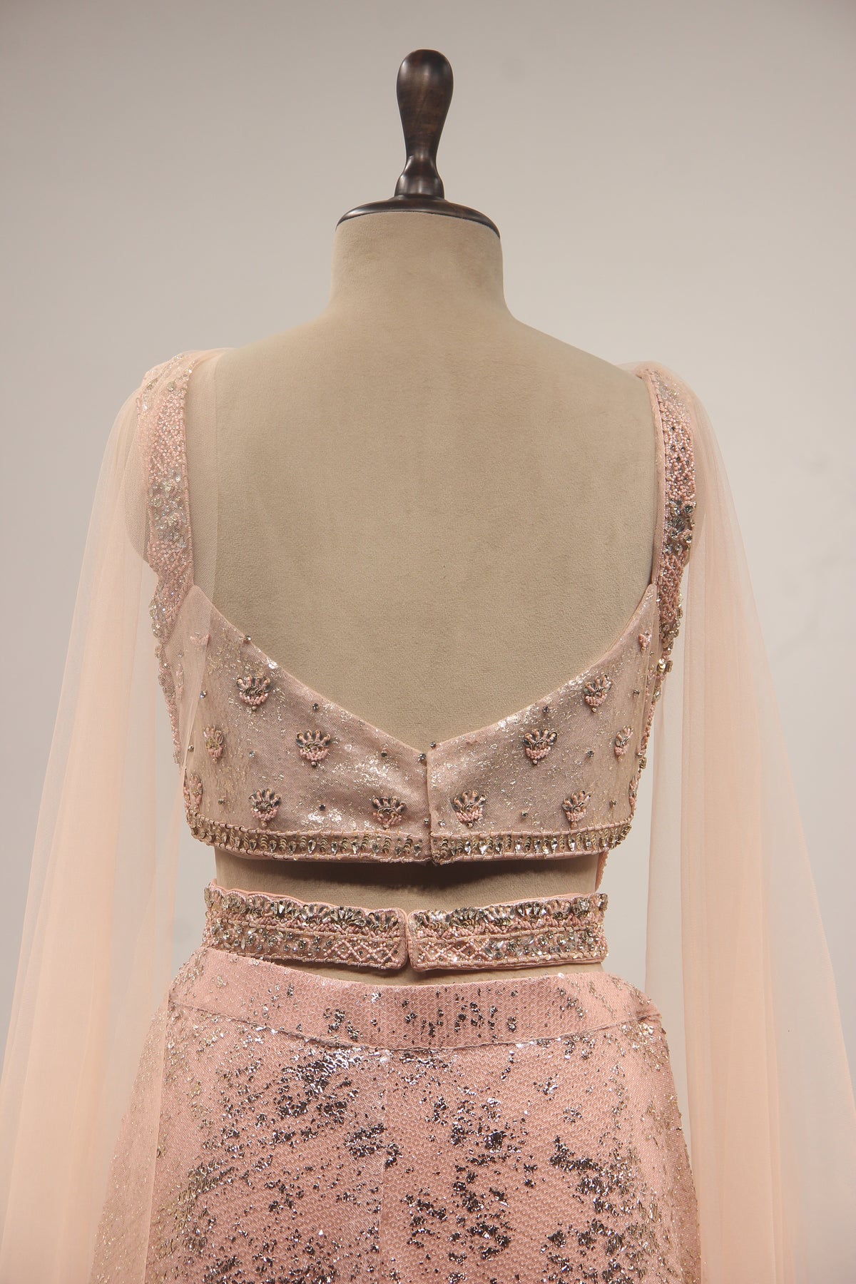 Pink Embellished Imported Fabric Crop Top with Corset Blouse, Palazzo & Choker Dupatta Indowestern Set