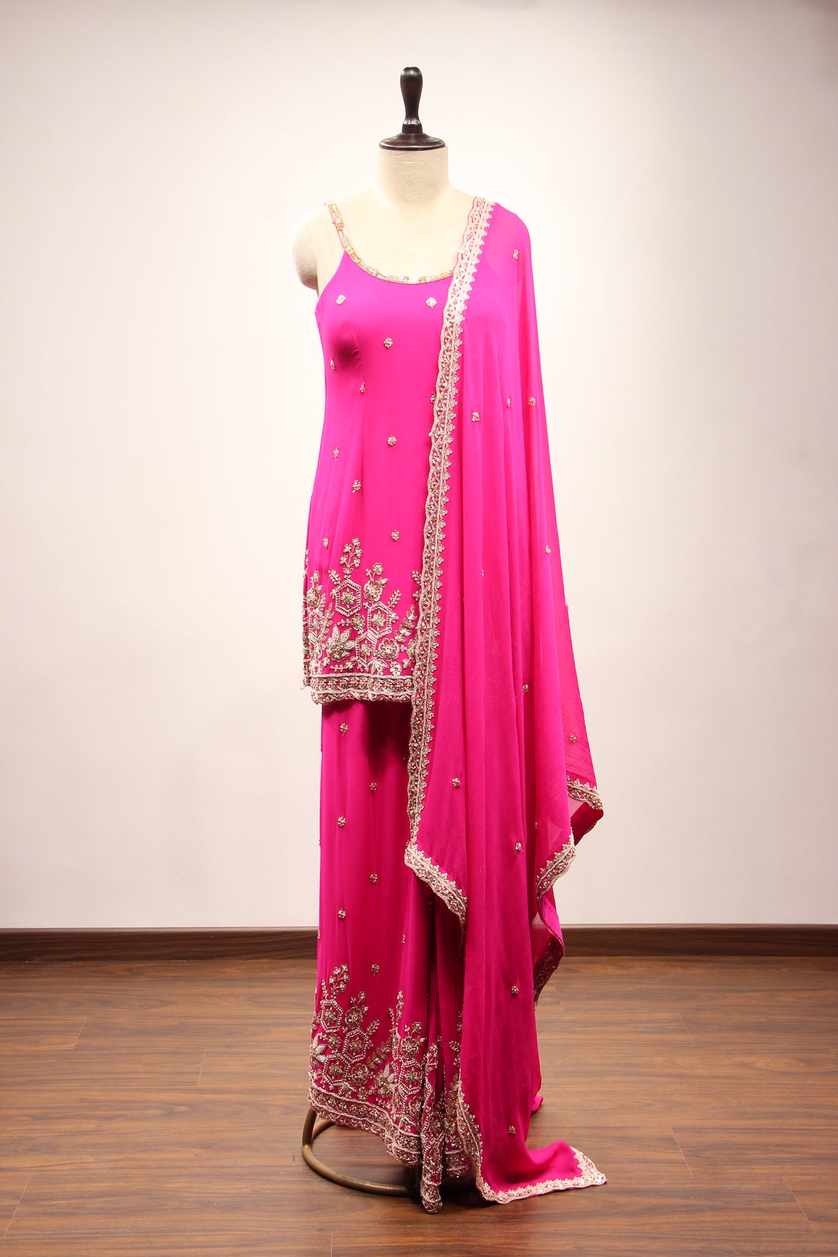 Rani Georgette Sharara Suit with Hand Embroidery & Bead Handwork – front view