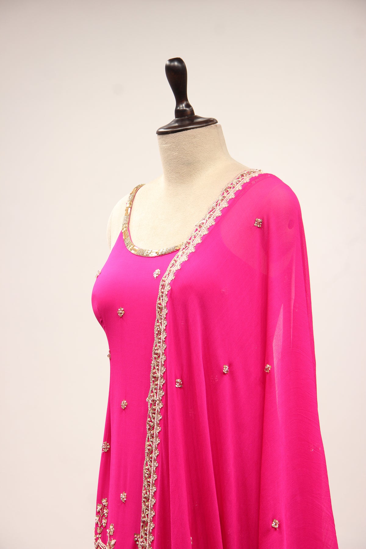 Rani Georgette Sharara Suit with Hand Embroidery & Bead Handwork – side close-up