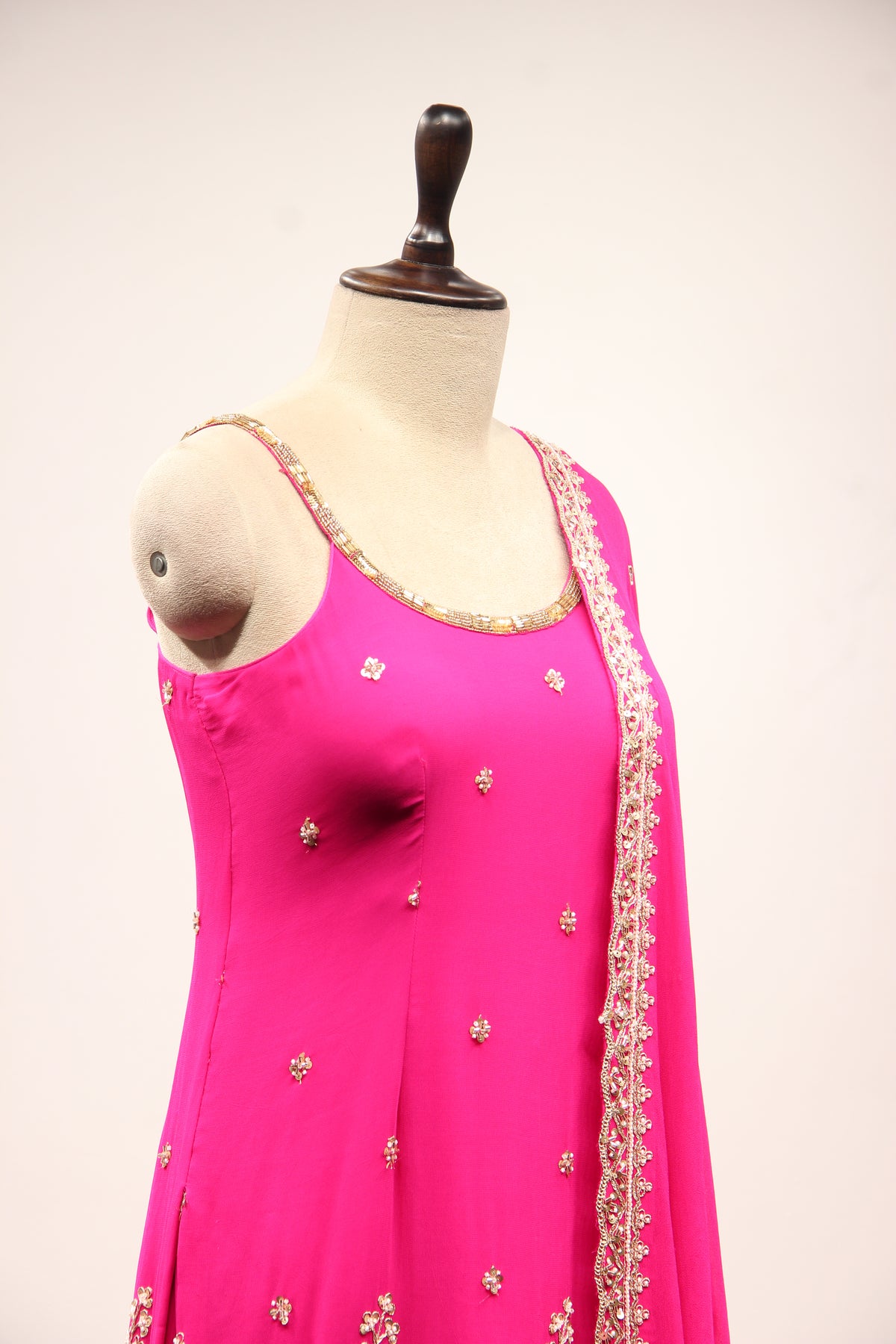 Rani Georgette Sharara Suit with Hand Embroidery & Bead Handwork – other side close-up