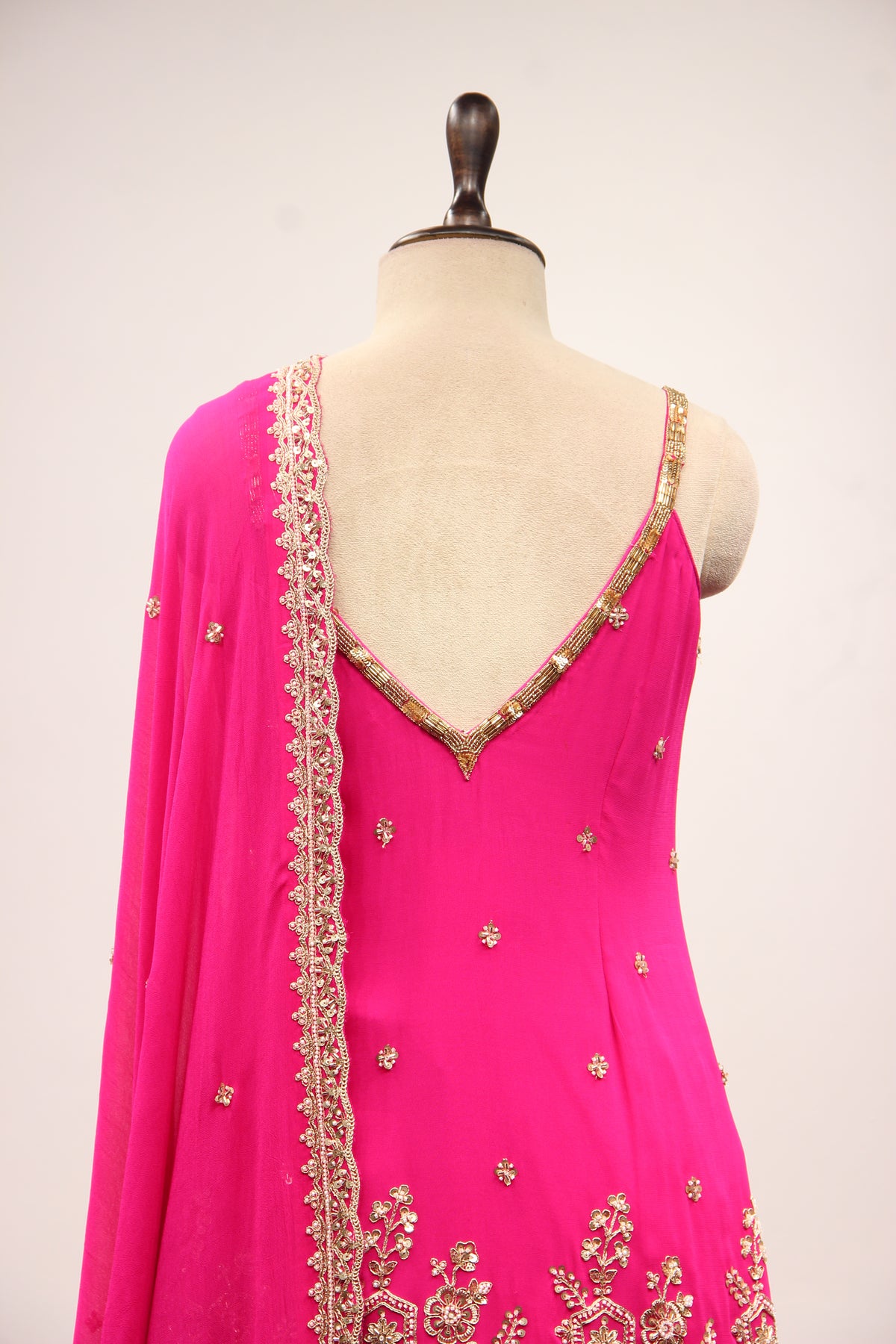 Rani Georgette Sharara Suit with Hand Embroidery & Bead Handwork – back close-up