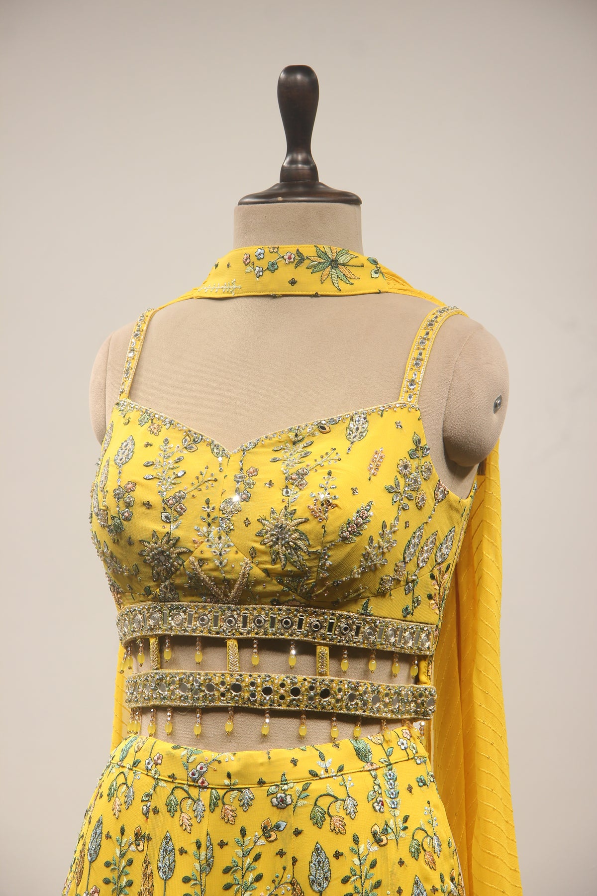 Lemon Yellow Georgette Indowestern with Mirror & Sequin Handwork