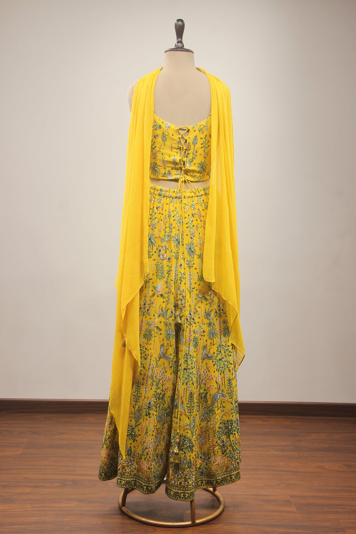 Lemon Yellow Georgette Indowestern with Mirror & Sequin Handwork