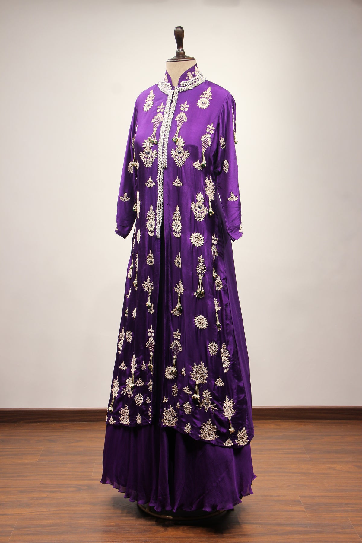 Purple Dupion Jacket Lehenga with Hand Embroidery & Bead Handwork – side view, with jacket
