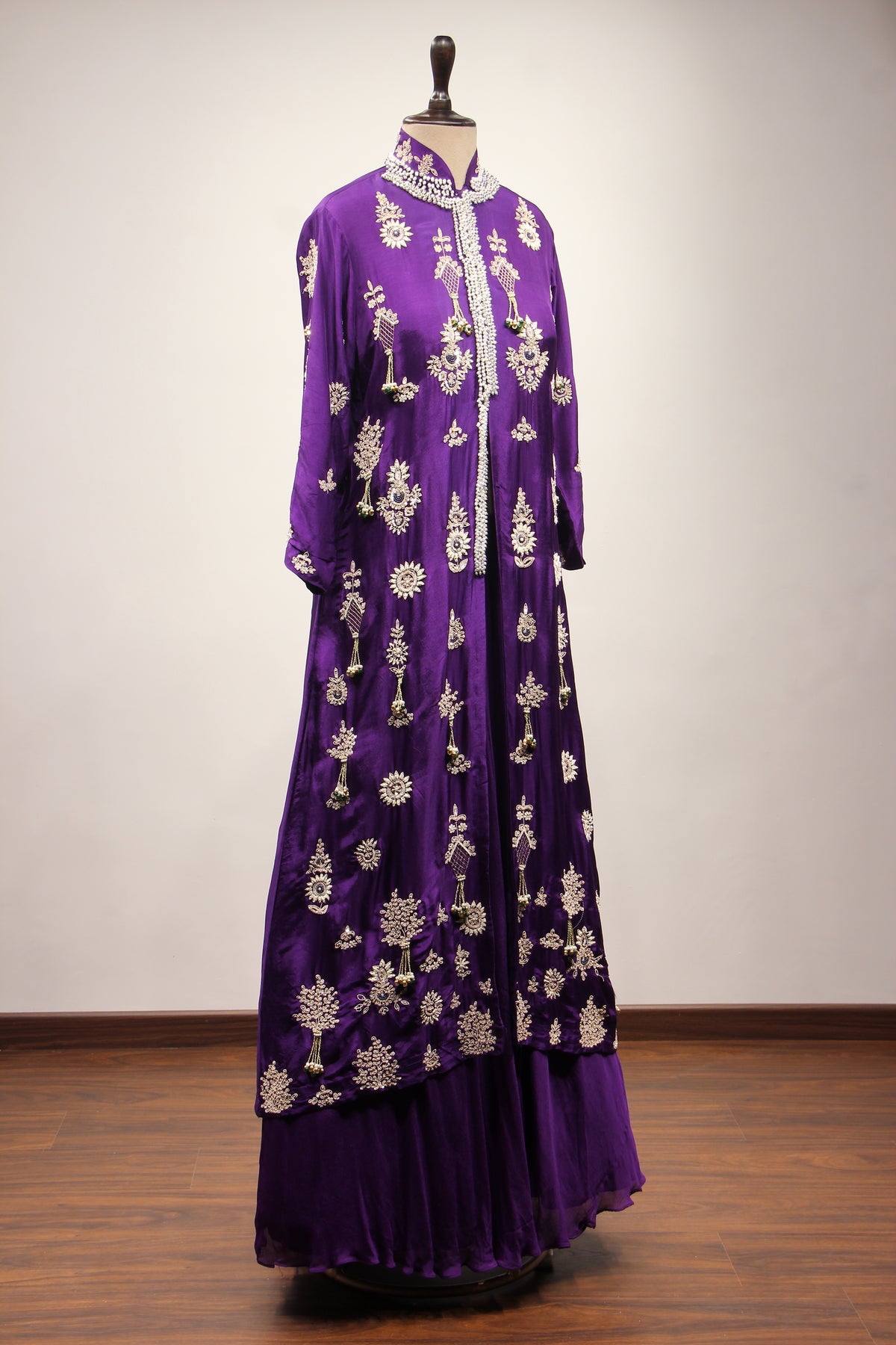 Purple Dupion Jacket Lehenga with Hand Embroidery & Bead Handwork – other side view, with jacket