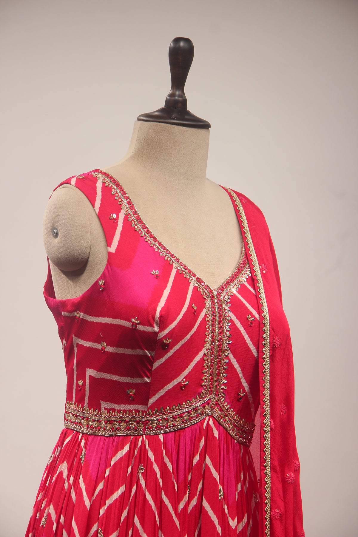 Red Bandhej Suit with Gota Patti & Mirror Handwork Anarkali