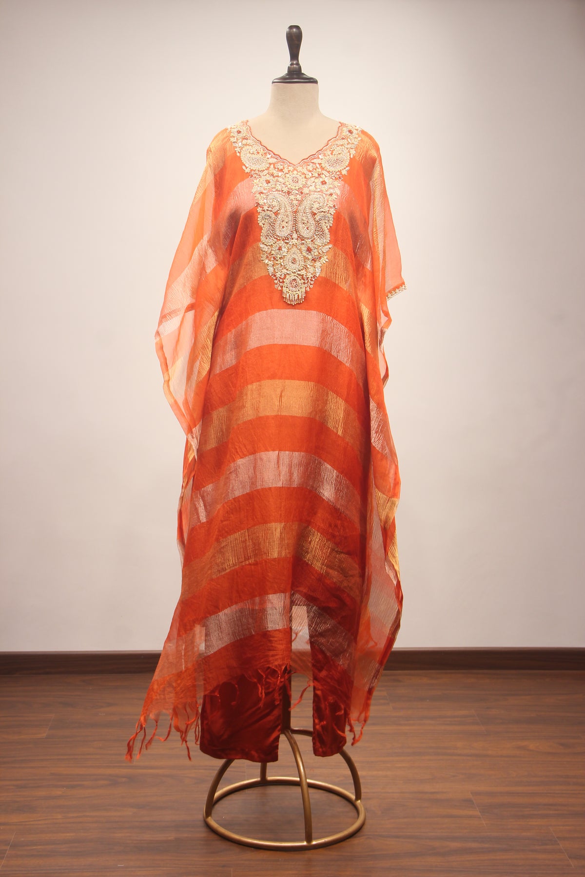 Orange Organza Suit with Gota Patti & Sequin Handwork Kaftan
