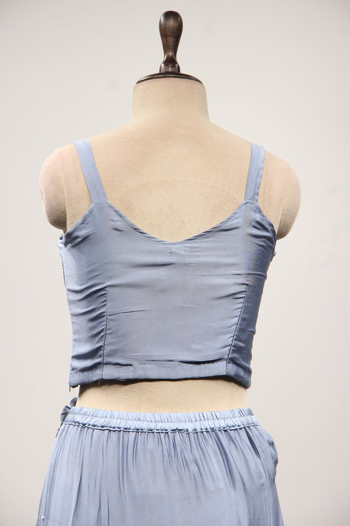 Ice Blue Satin Indo Western Cape in Hand Embroidery & Sequin Handwork – back close-up, without cape