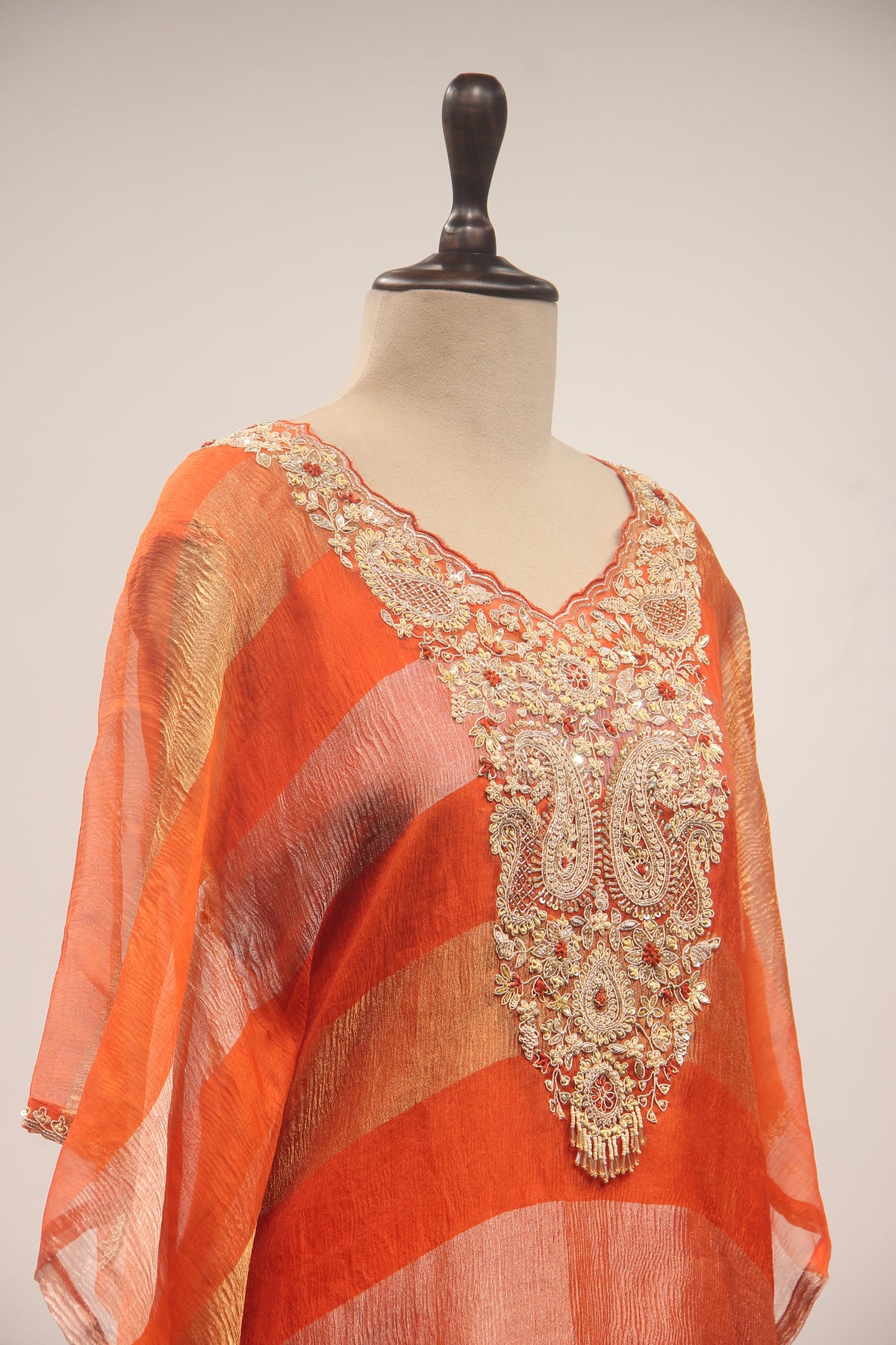 Orange Organza Suit with Gota Patti & Sequin Handwork Kaftan