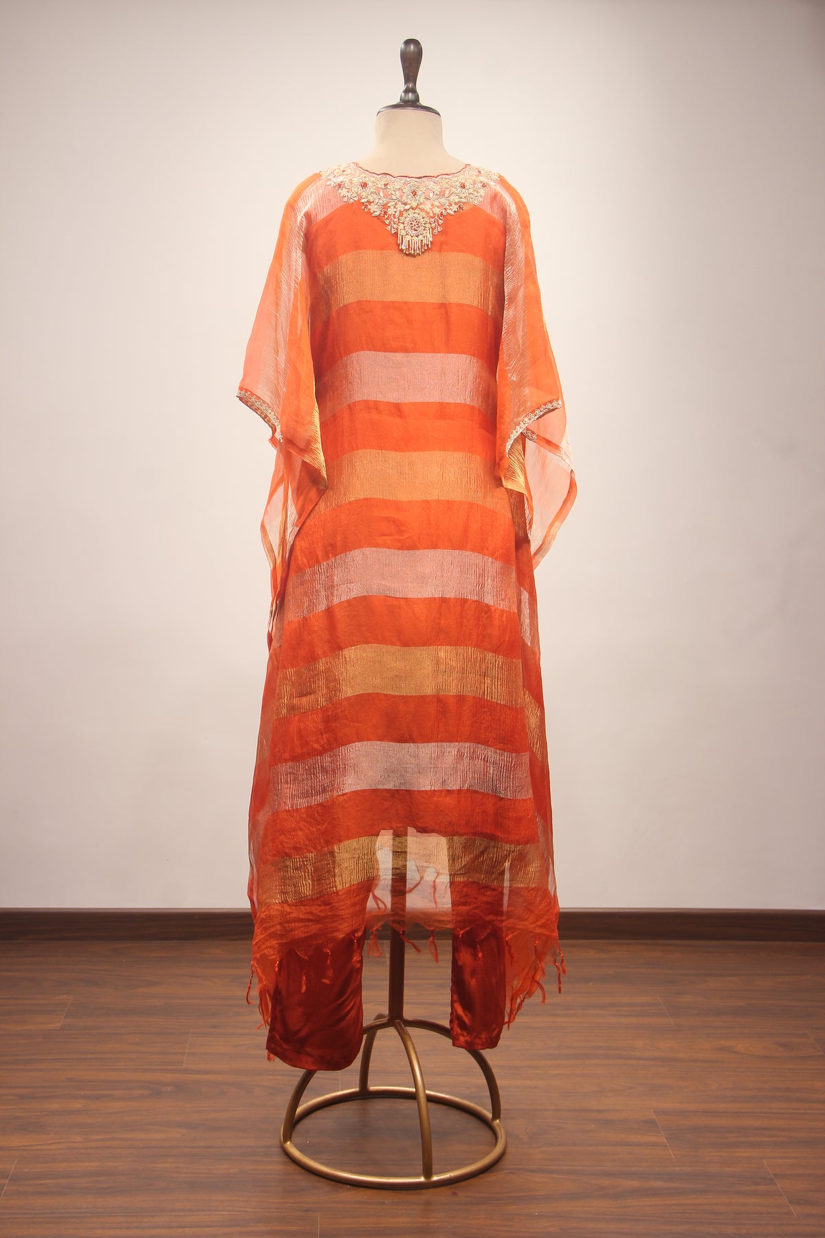 Orange Organza Suit with Gota Patti & Sequin Handwork Kaftan