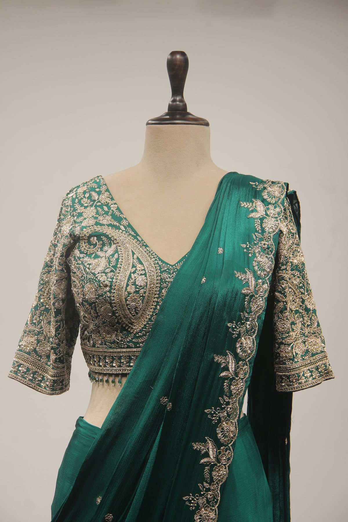 Crepe Drape Saree with Zari & Sequin Handwork Crop Top