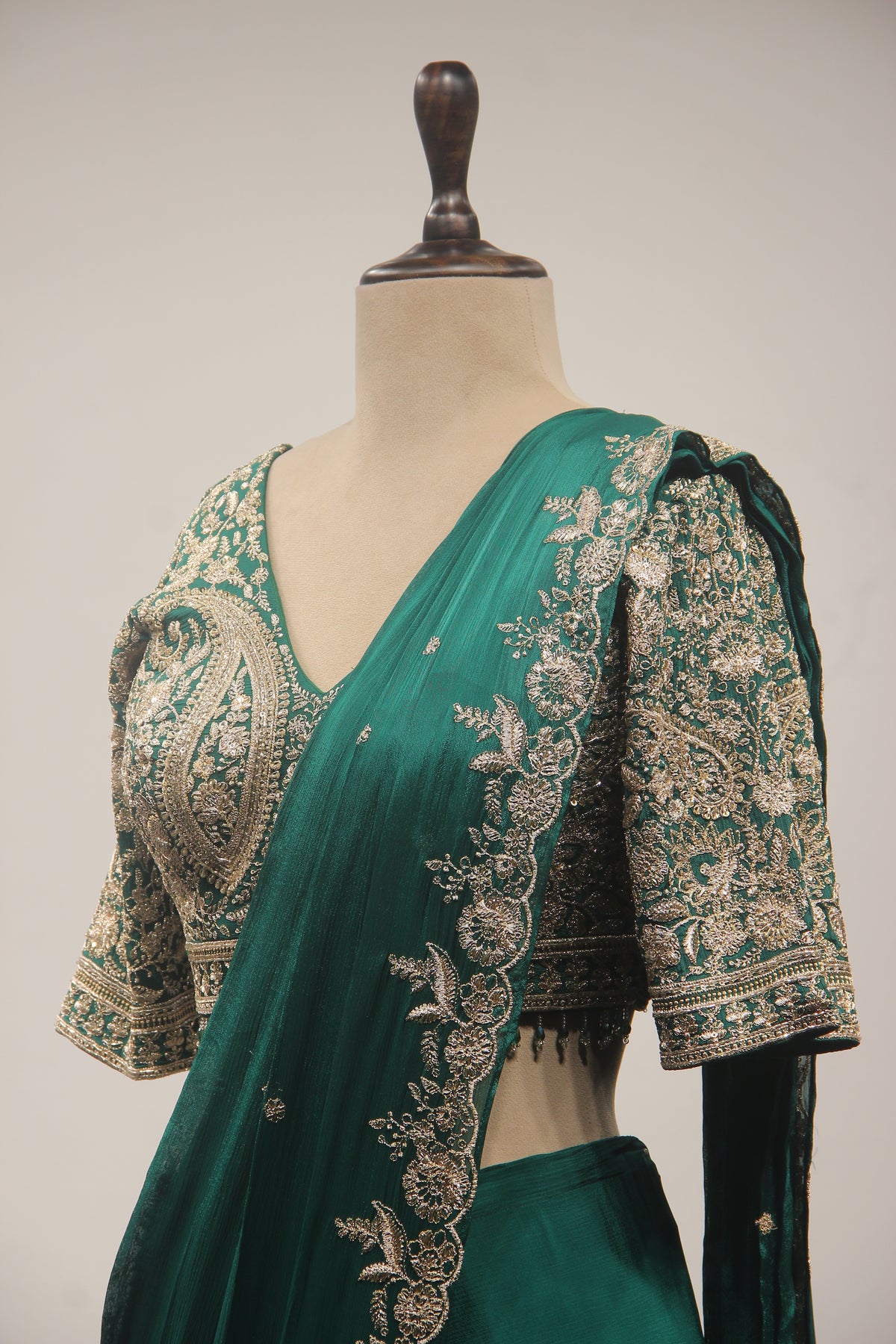 Crepe Drape Saree with Zari & Sequin Handwork Crop Top