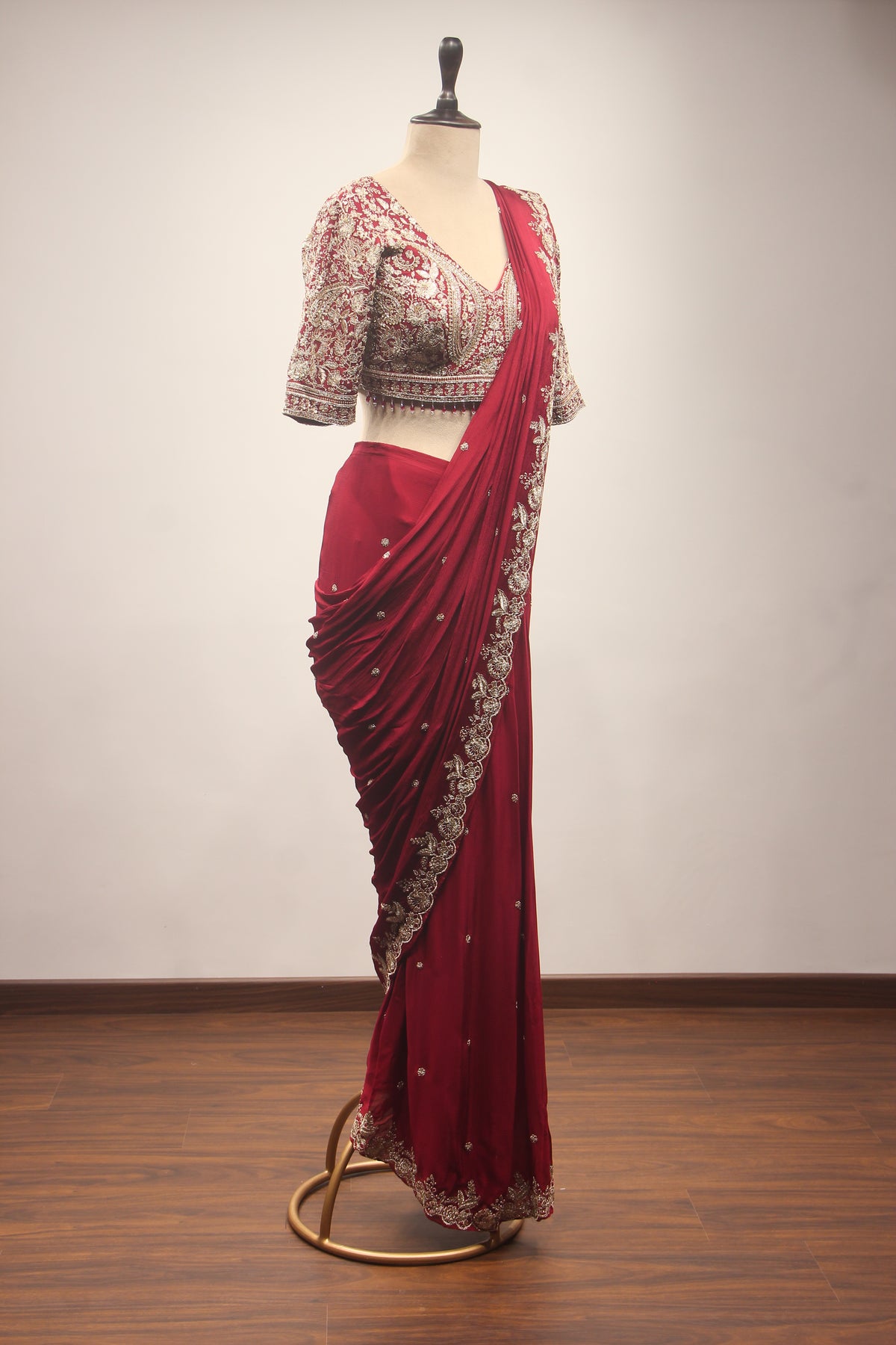 Crepe Drape Saree with Zari & Sequin Handwork Crop Top