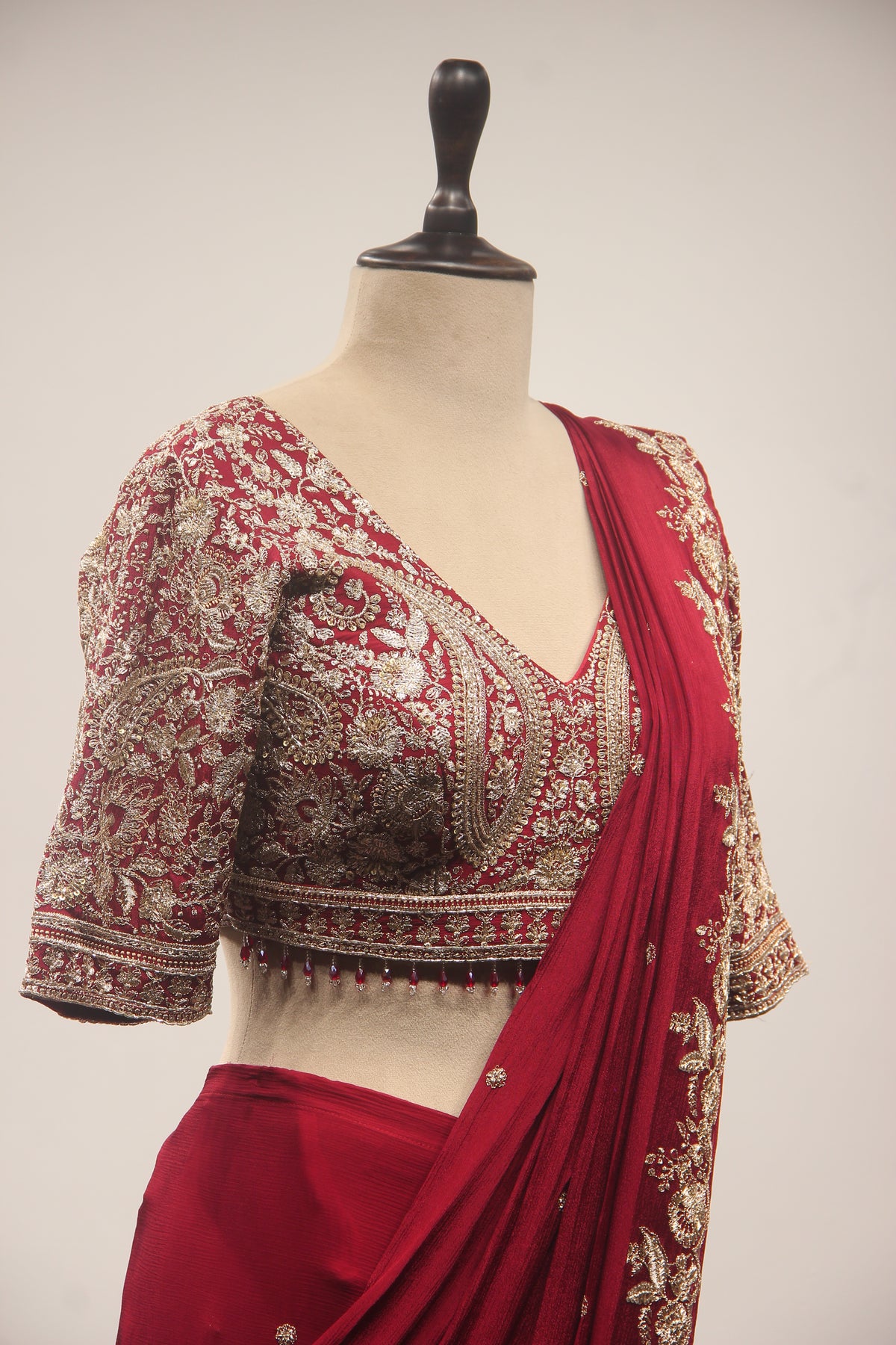 Crepe Drape Saree with Zari & Sequin Handwork Crop Top