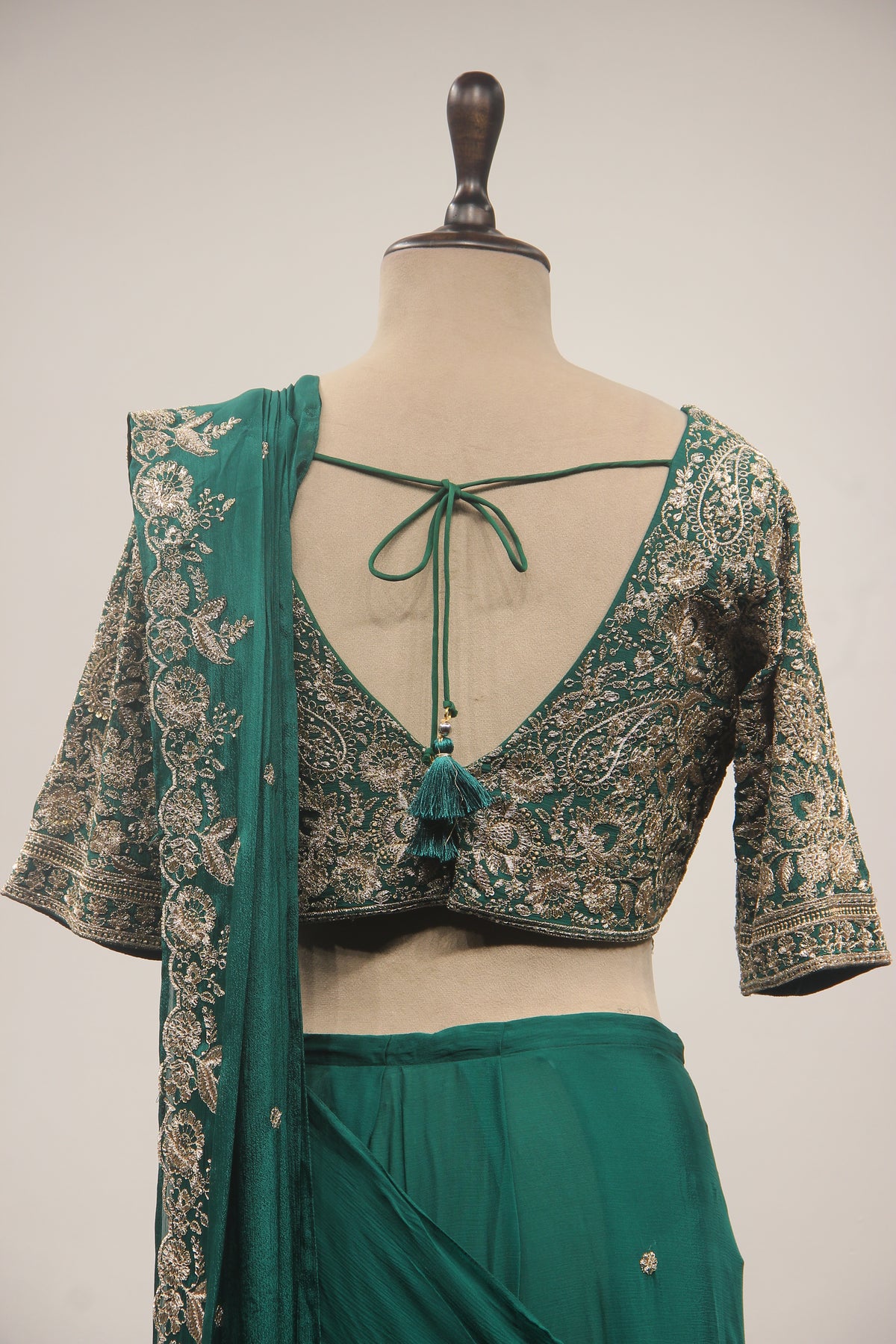 Crepe Drape Saree with Zari & Sequin Handwork Crop Top