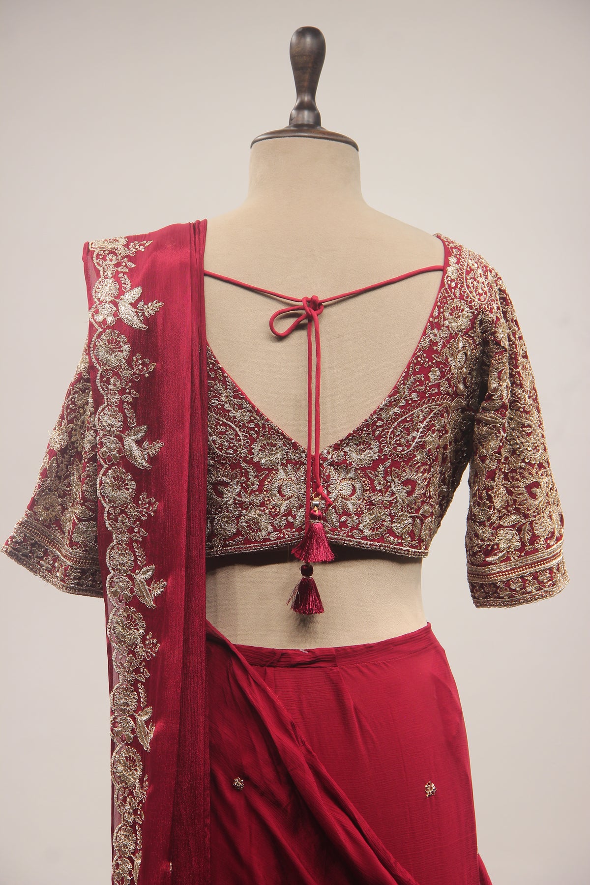 Crepe Drape Saree with Zari & Sequin Handwork Crop Top