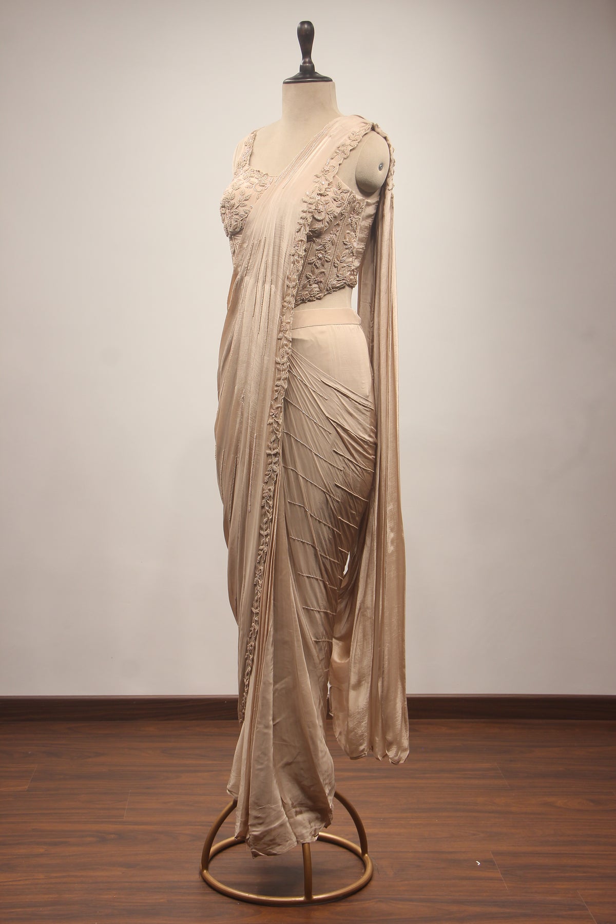 Crepe Drape Saree with Cut Dana & Bead Handwork and Corset Blouse