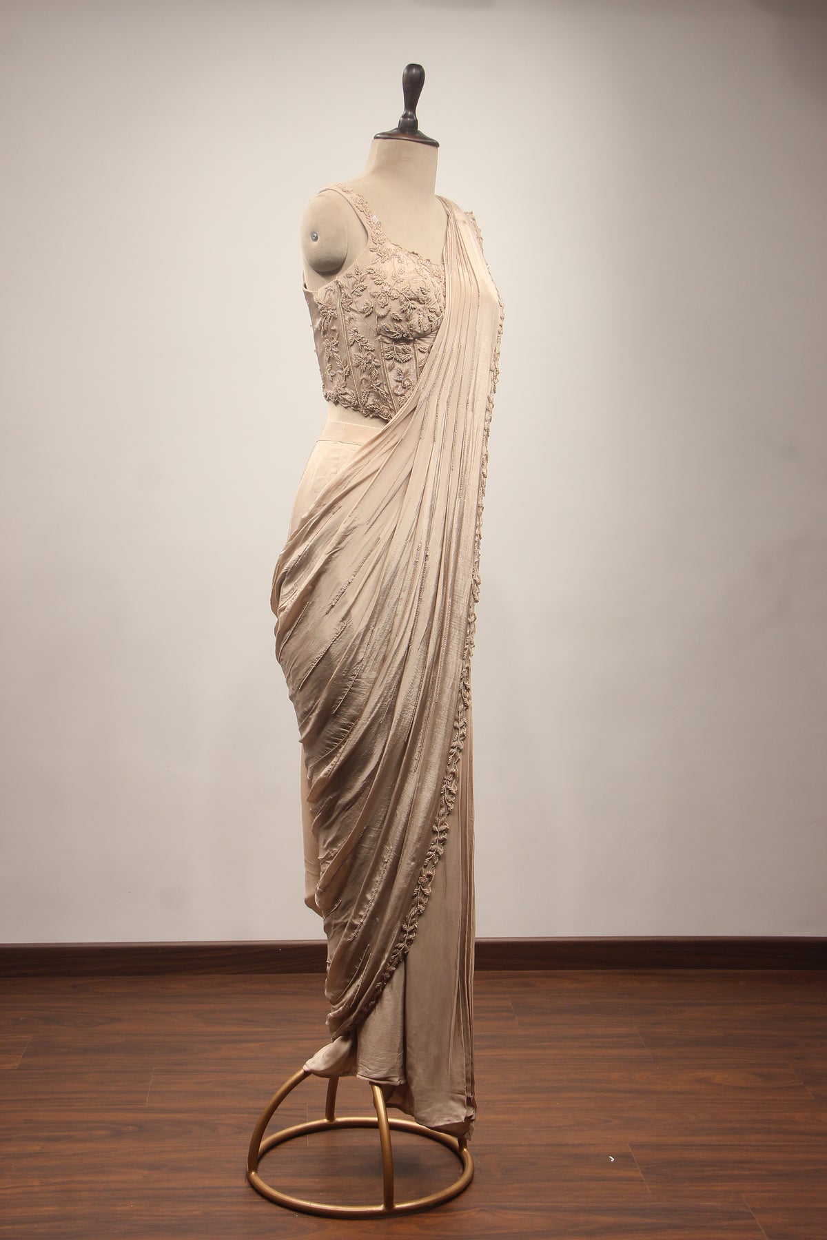 Crepe Drape Saree with Cut Dana & Bead Handwork and Corset Blouse