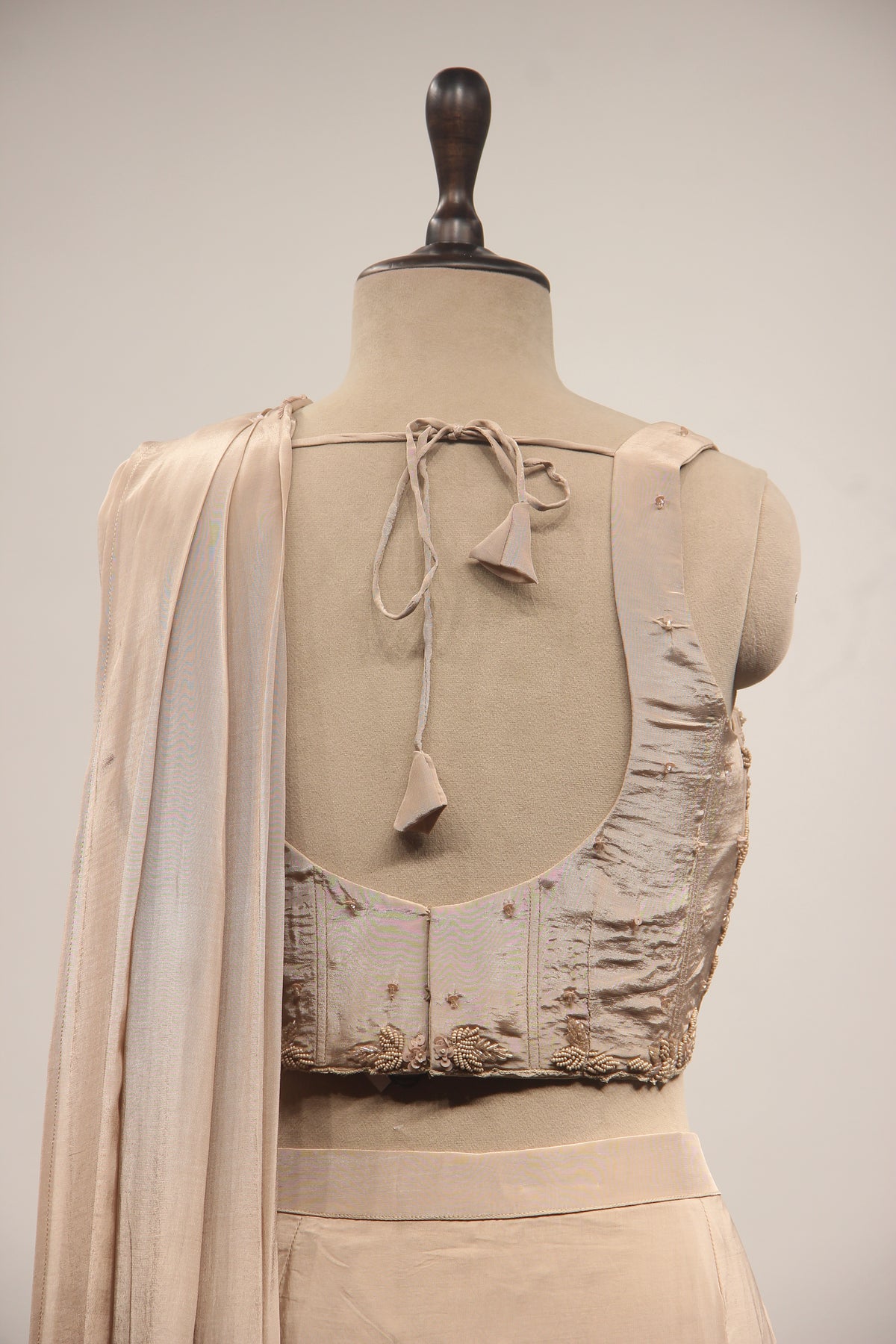 Crepe Drape Saree with Cut Dana & Bead Handwork and Corset Blouse