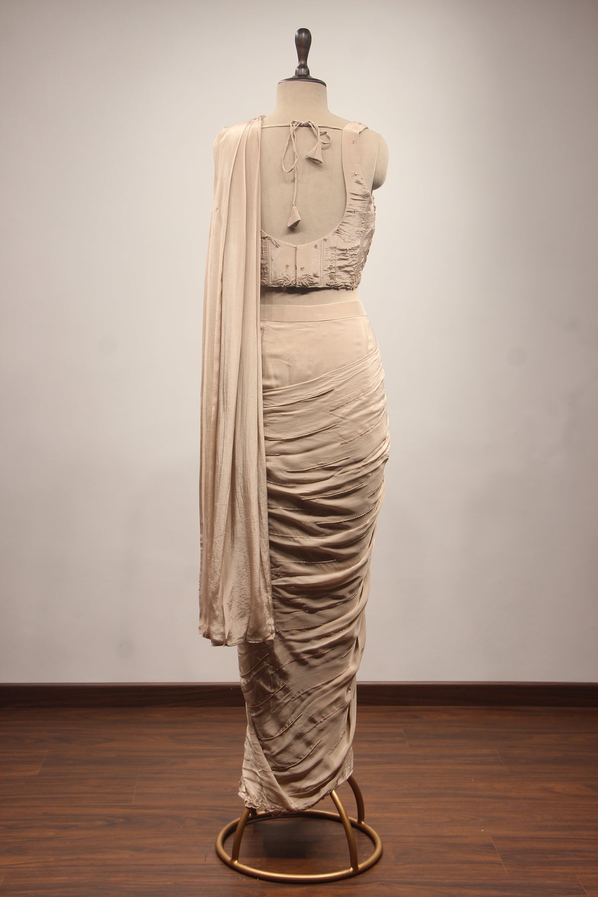 Crepe Drape Saree with Cut Dana & Bead Handwork and Corset Blouse