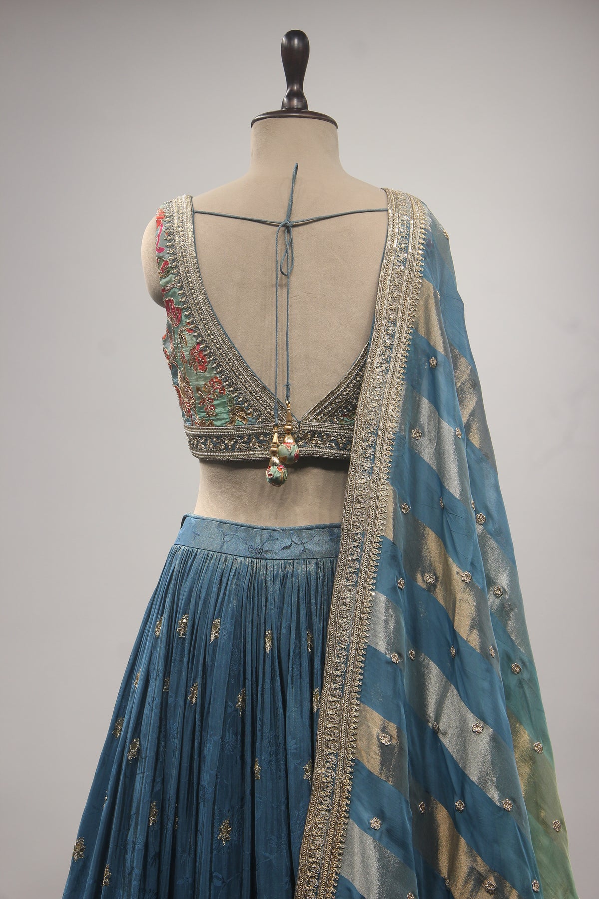 Peacock Crepe Lehenga with Printed & Hand Embroidery Crop Top
