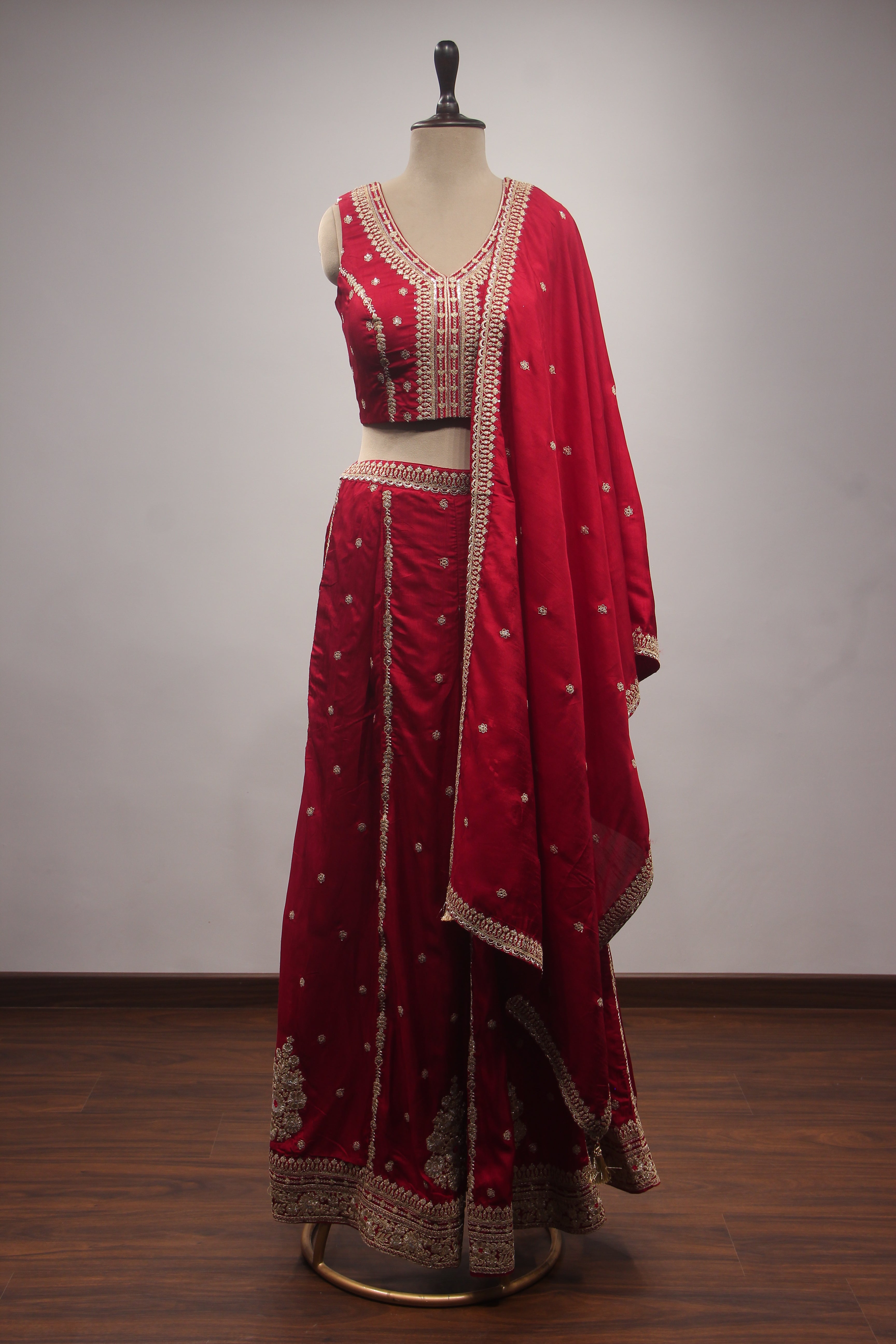 Maroon Crepe Indo-Western Palazzo with Zari Handwork