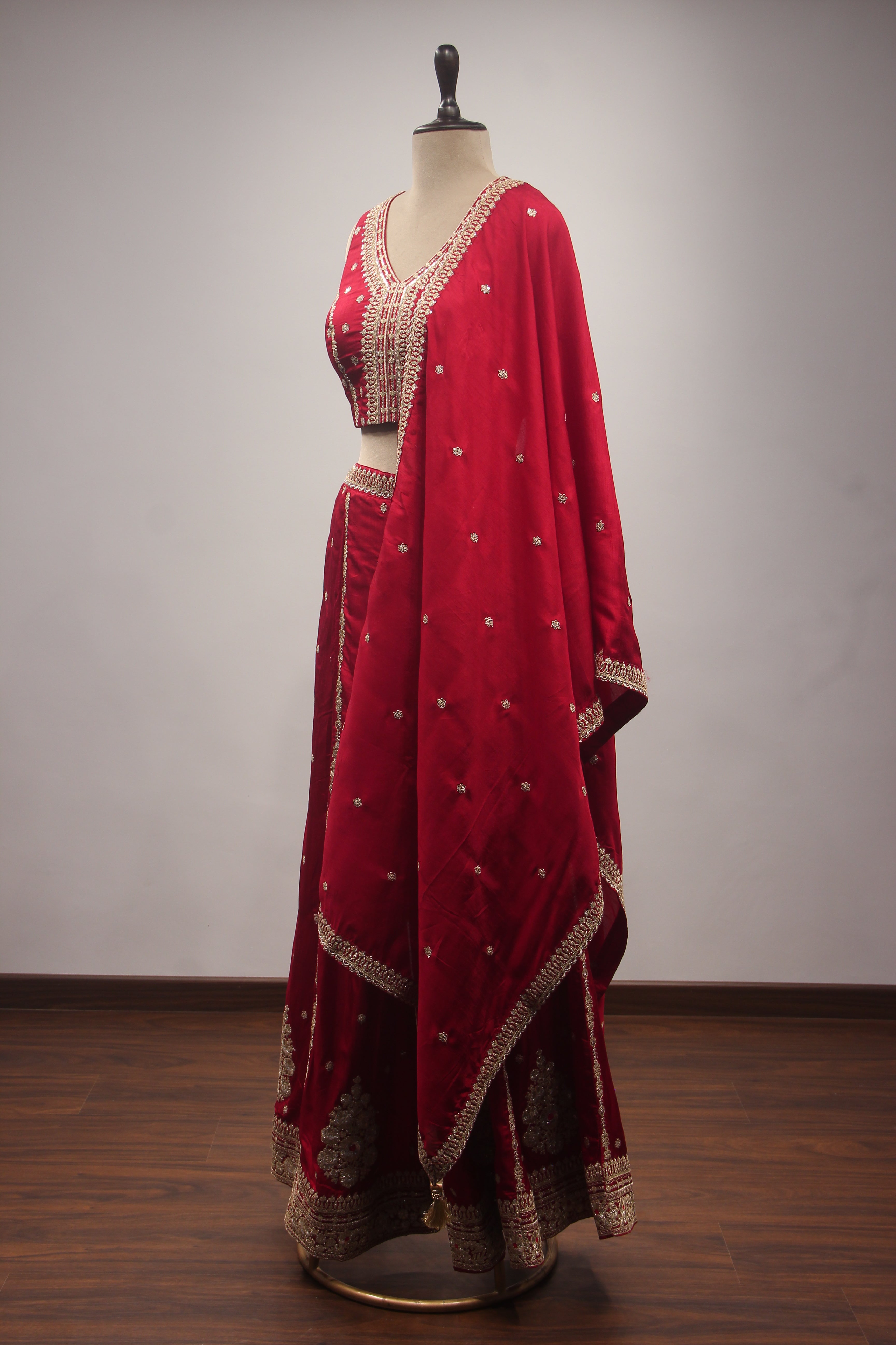 Maroon Crepe Indo-Western Palazzo with Zari Handwork