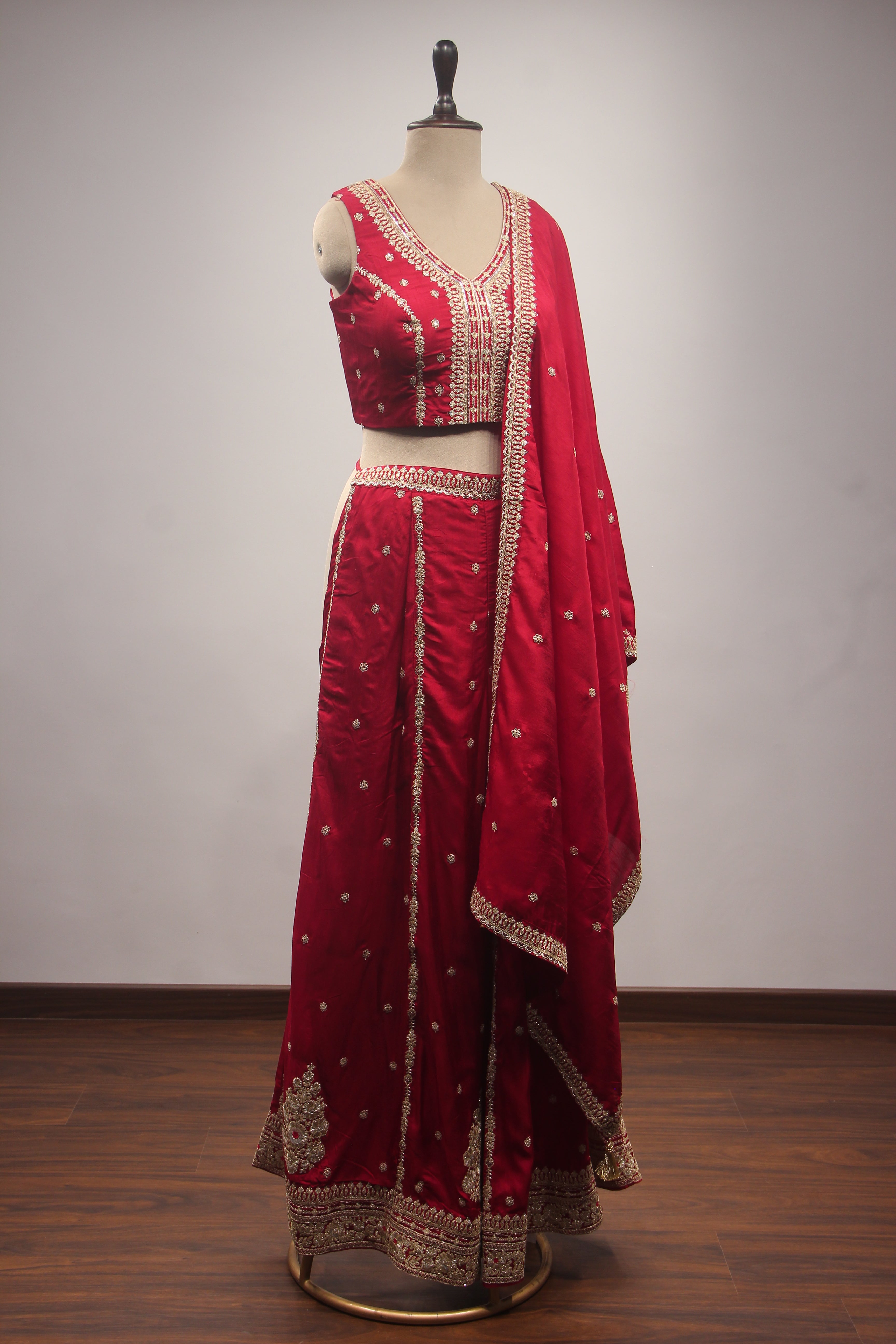Maroon Crepe Indo-Western Palazzo with Zari Handwork