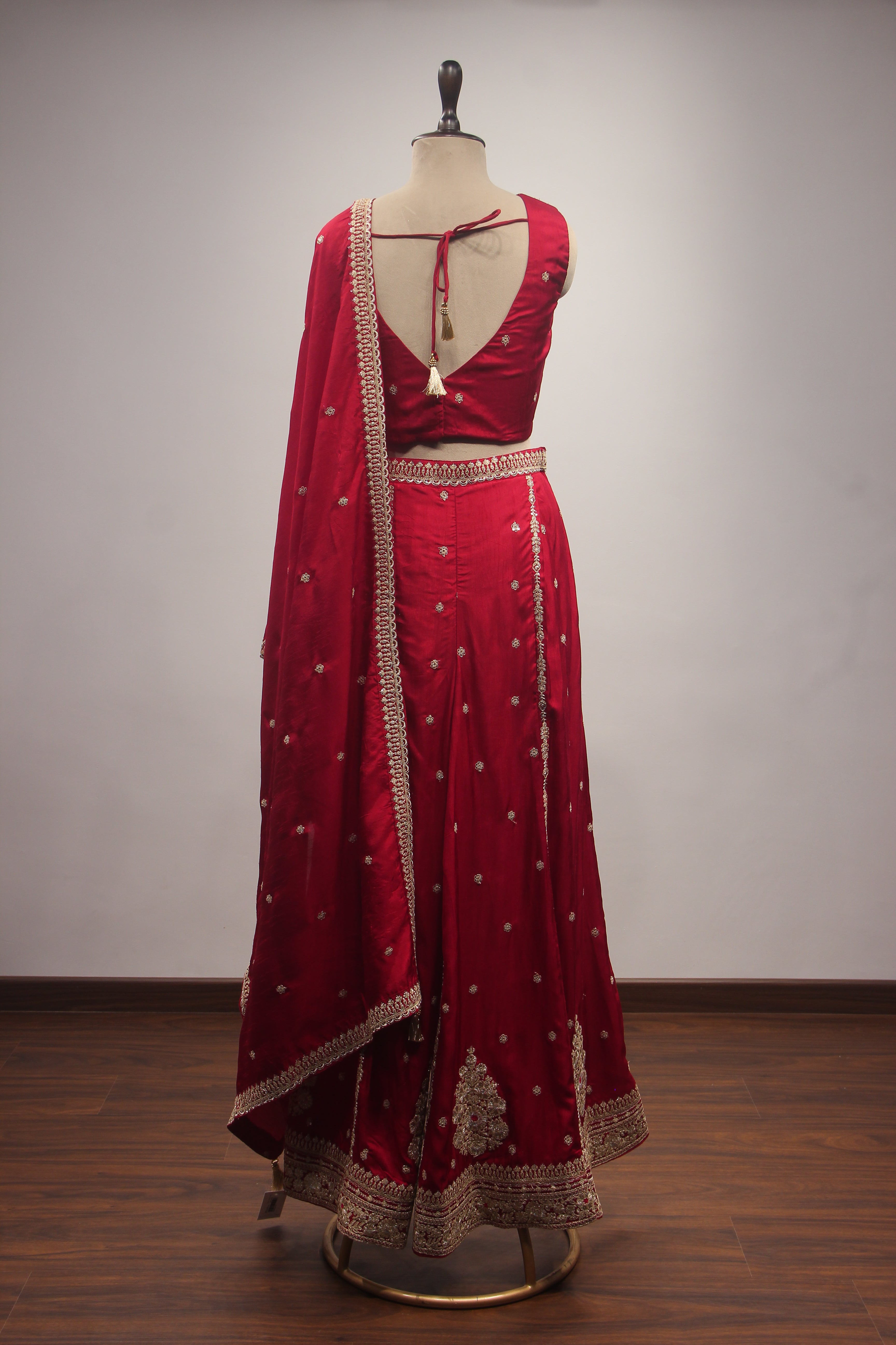 Maroon Crepe Indo-Western Palazzo with Zari Handwork