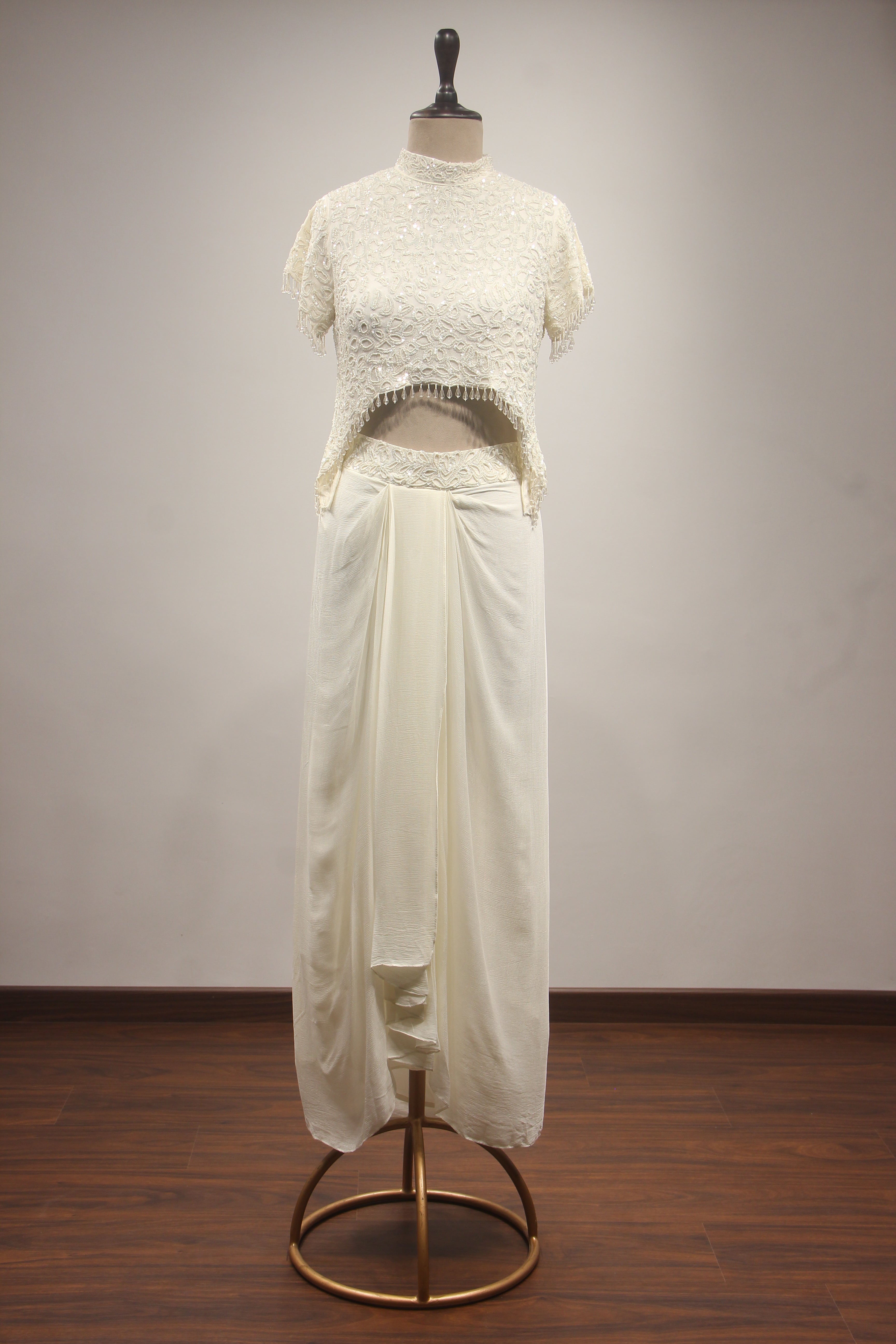 Crepe Indo-Western Drape Skirt with Bead & Sequin Handwork